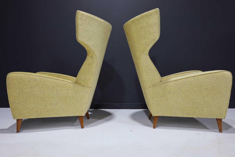 Upholstery Fabulous Pair of Italian High Back Wing Chairs For Sale