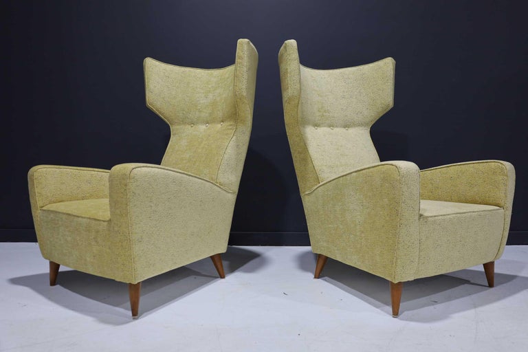 Fabulous Pair of Italian High Back Wing Chairs For Sale 1