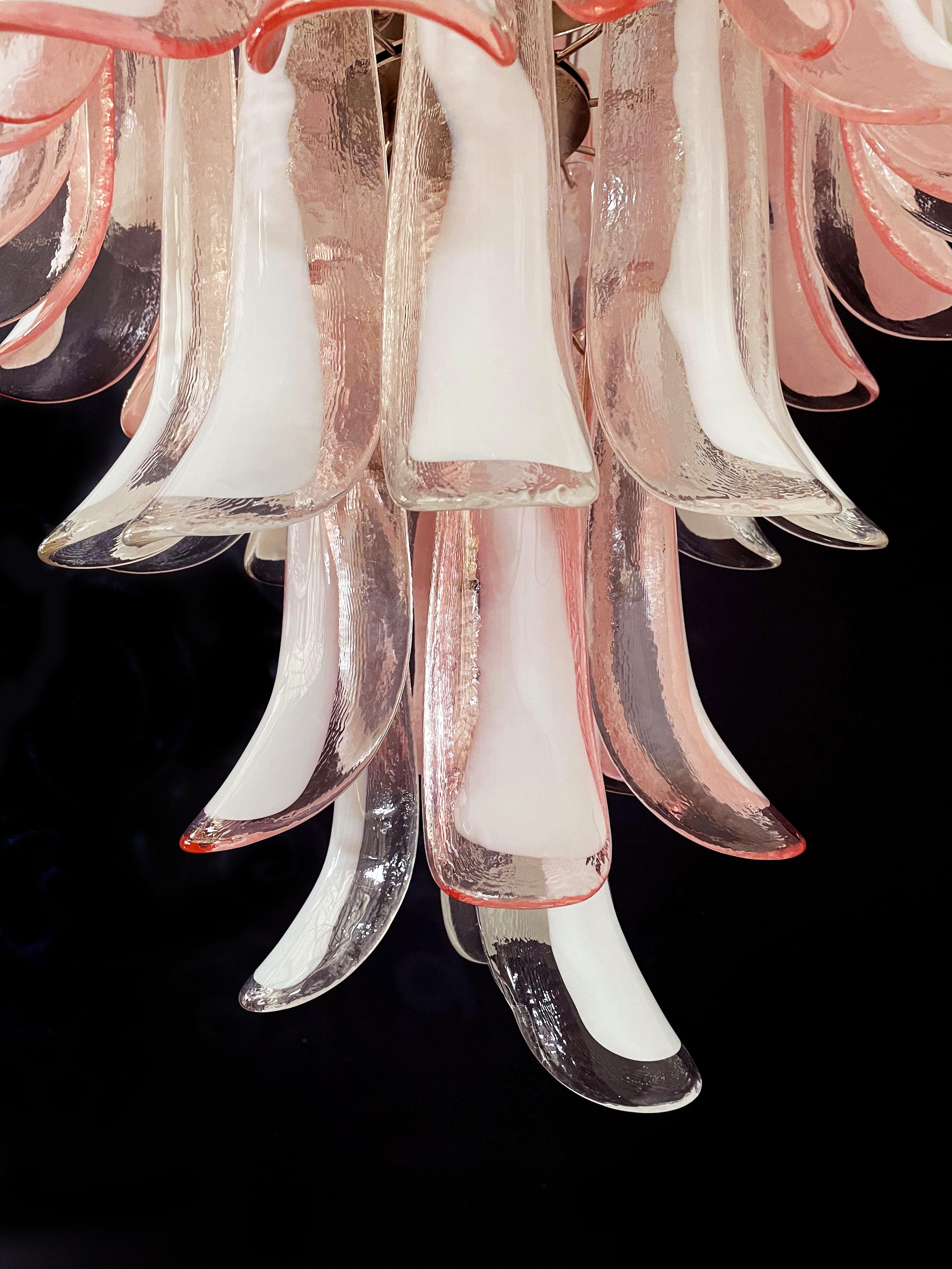 Fabulous Pair of Italian 75 Pink and White Petal Chandeliers, Murano In Good Condition For Sale In Budapest, HU