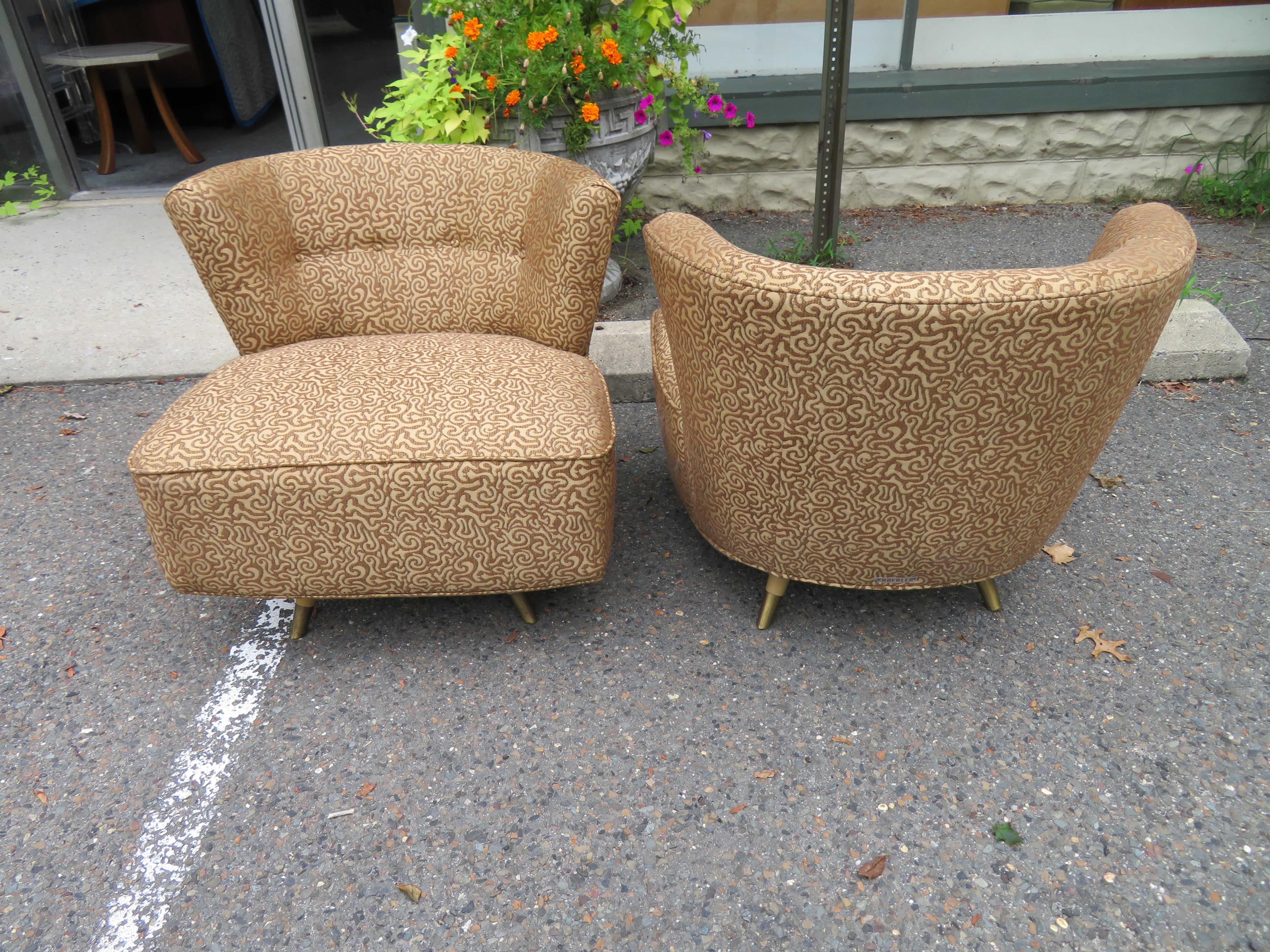 Mid-20th Century Fabulous Pair of Kroehler, 1950s Swivel Lounge Chairs Mid-Century Modern For Sale
