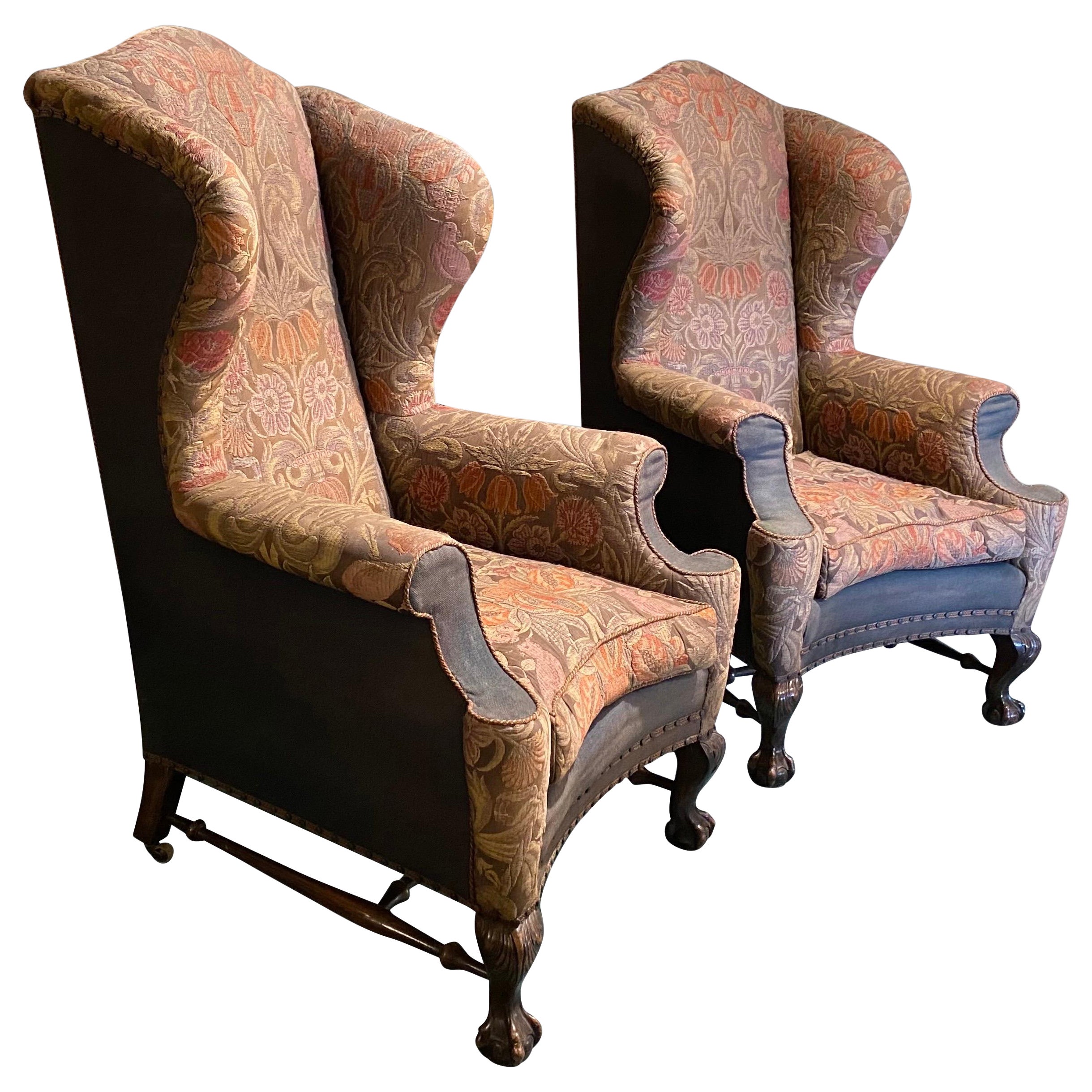Fabulous Pair of Large Antique Wing Back Armchairs For Sale