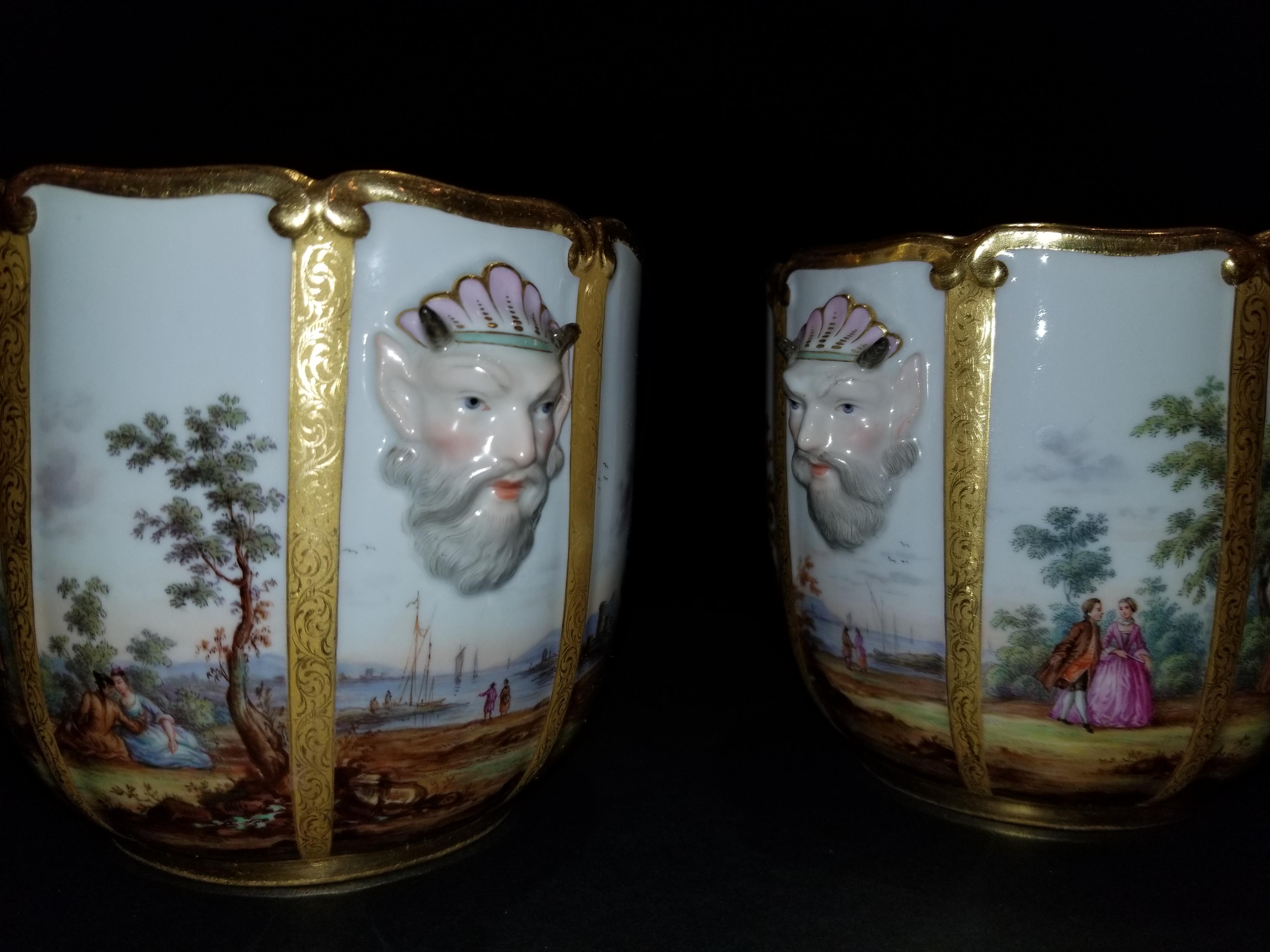 19th Century Fabulous Pair of Meissen Porcelain Glass Coolers/Cachepots For Sale