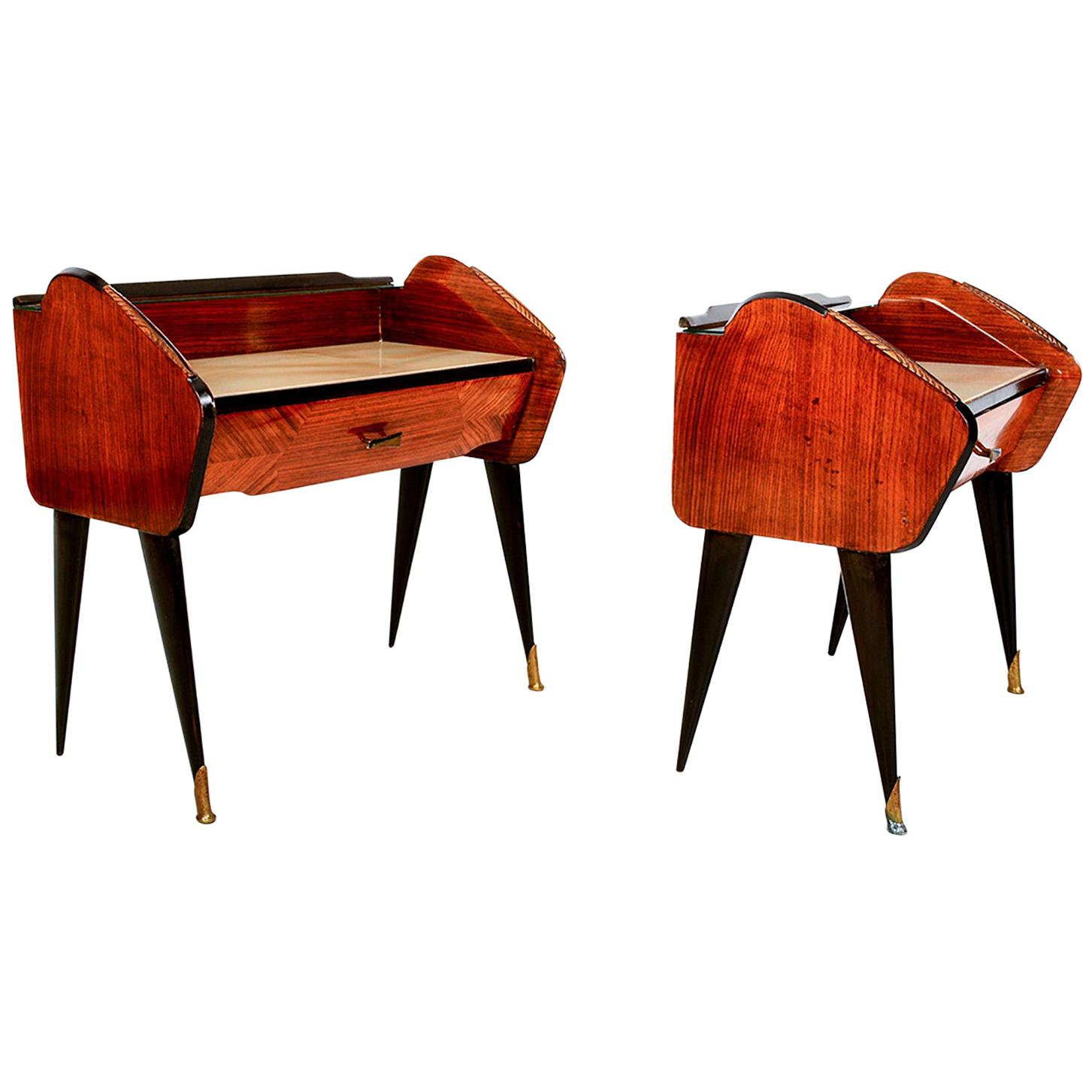 Fabulous Pair of Rosewood Nightstands Bronze Detail Bed Side Tables Ico Parisi