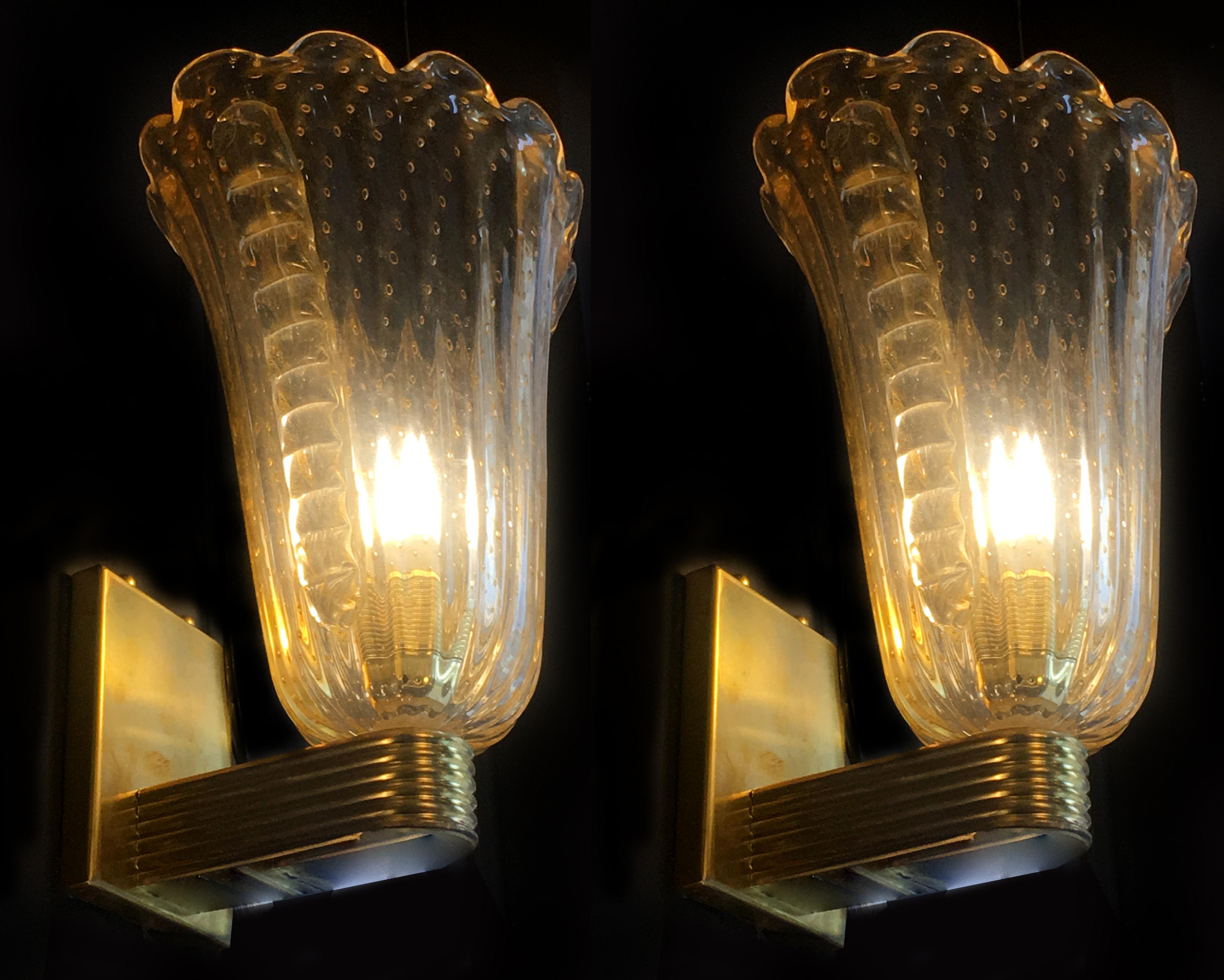 Fabulous Pair of Sconces 24-Karat Gold by Barovier and Toso, Murano, 1950s 8