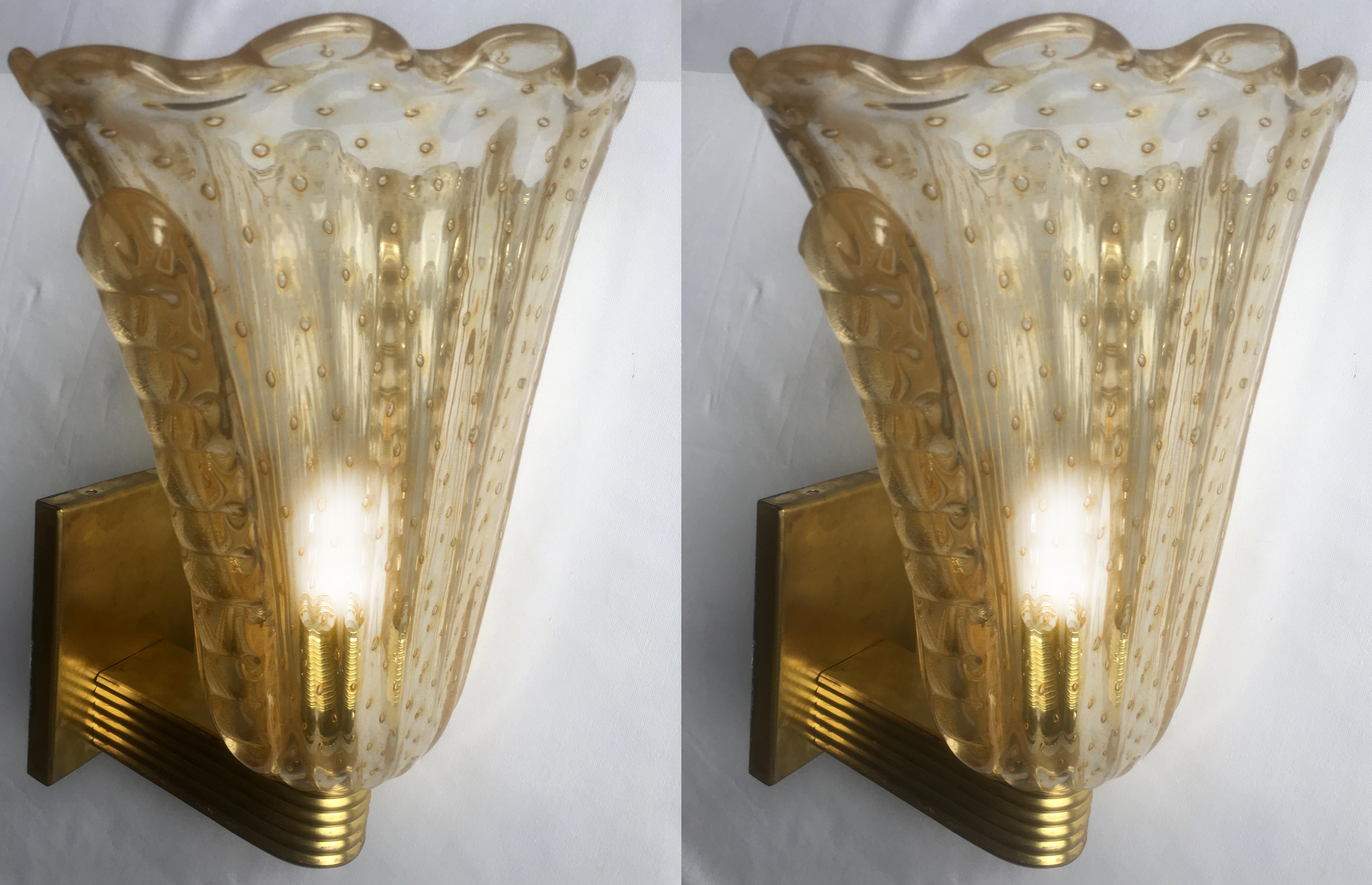 Fabulous Pair of Sconces 24-Karat Gold by Barovier and Toso, Murano, 1950s In Excellent Condition In Budapest, HU