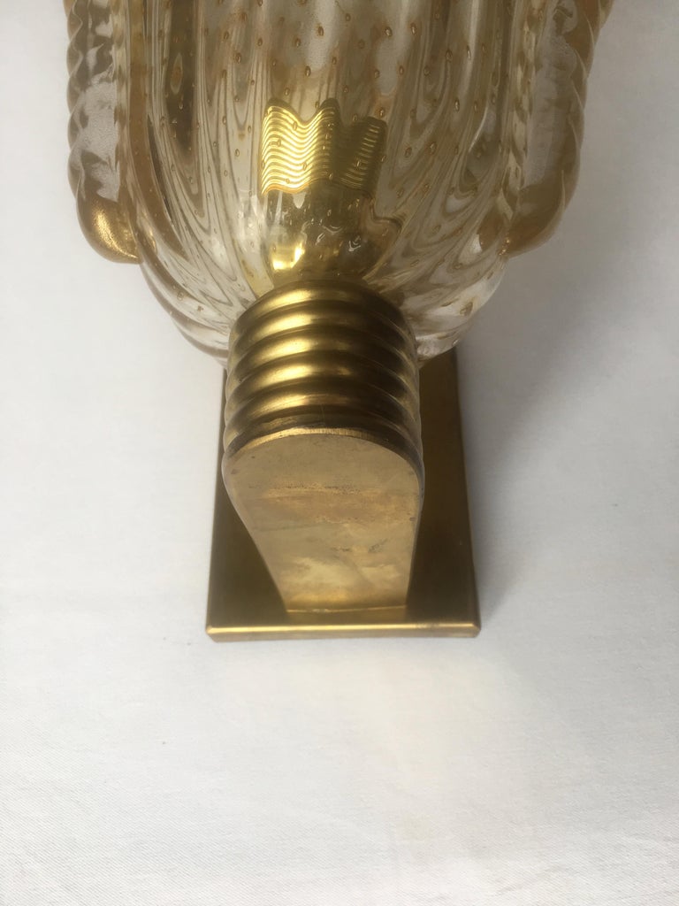 Fabulous Pair of Sconces 24-Karat Gold by Barovier and Toso, Murano, 1950s For Sale 2