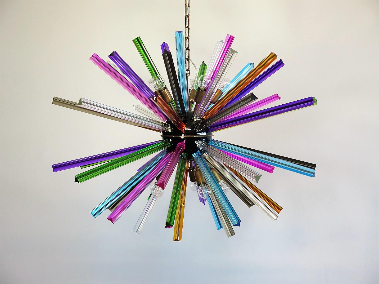 Late 20th Century Fabulous Pair of Sputnik Chandelier Multicolored, Murano