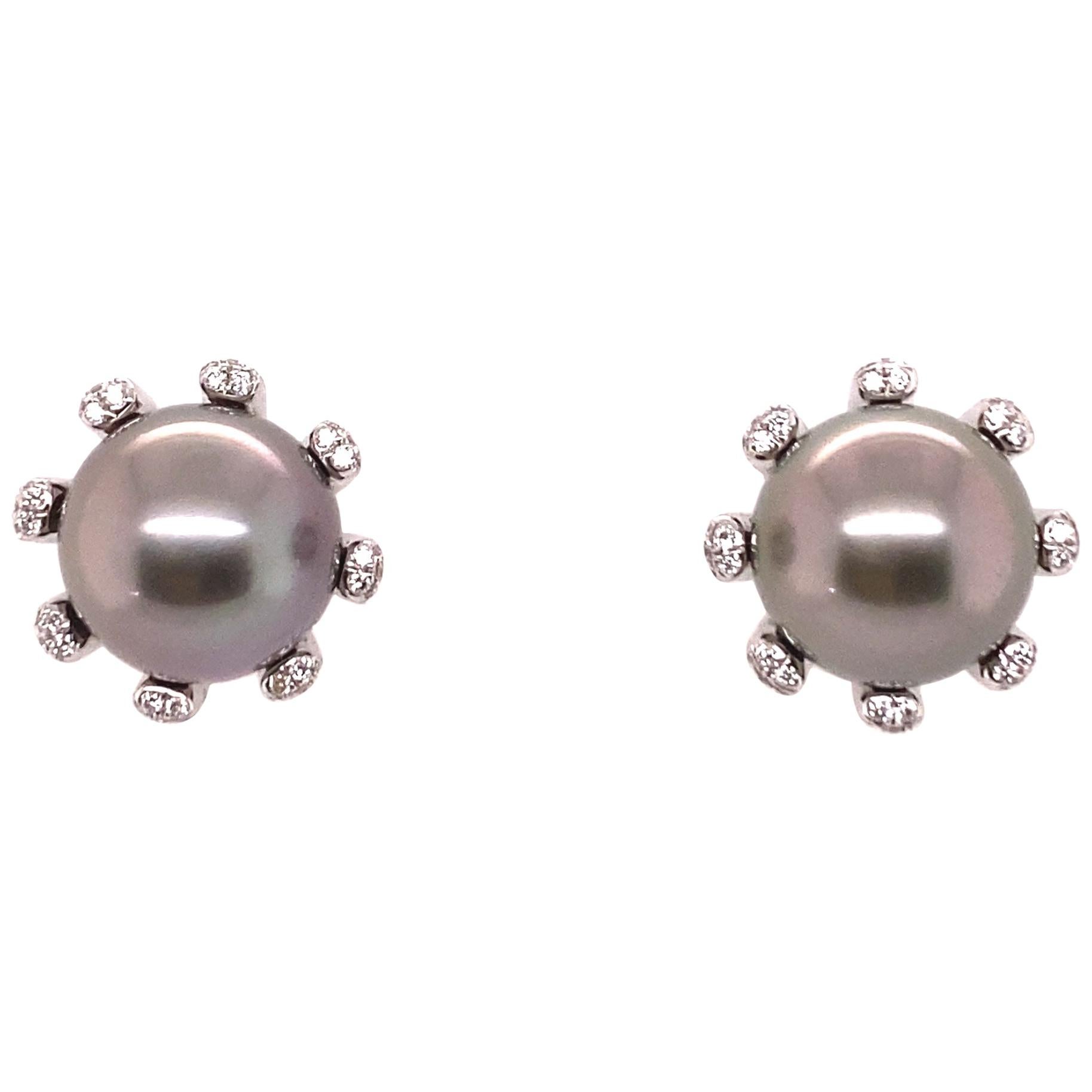 Fabulous Pair of Tahitian Pearls and Diamonds Ear Studs For Sale