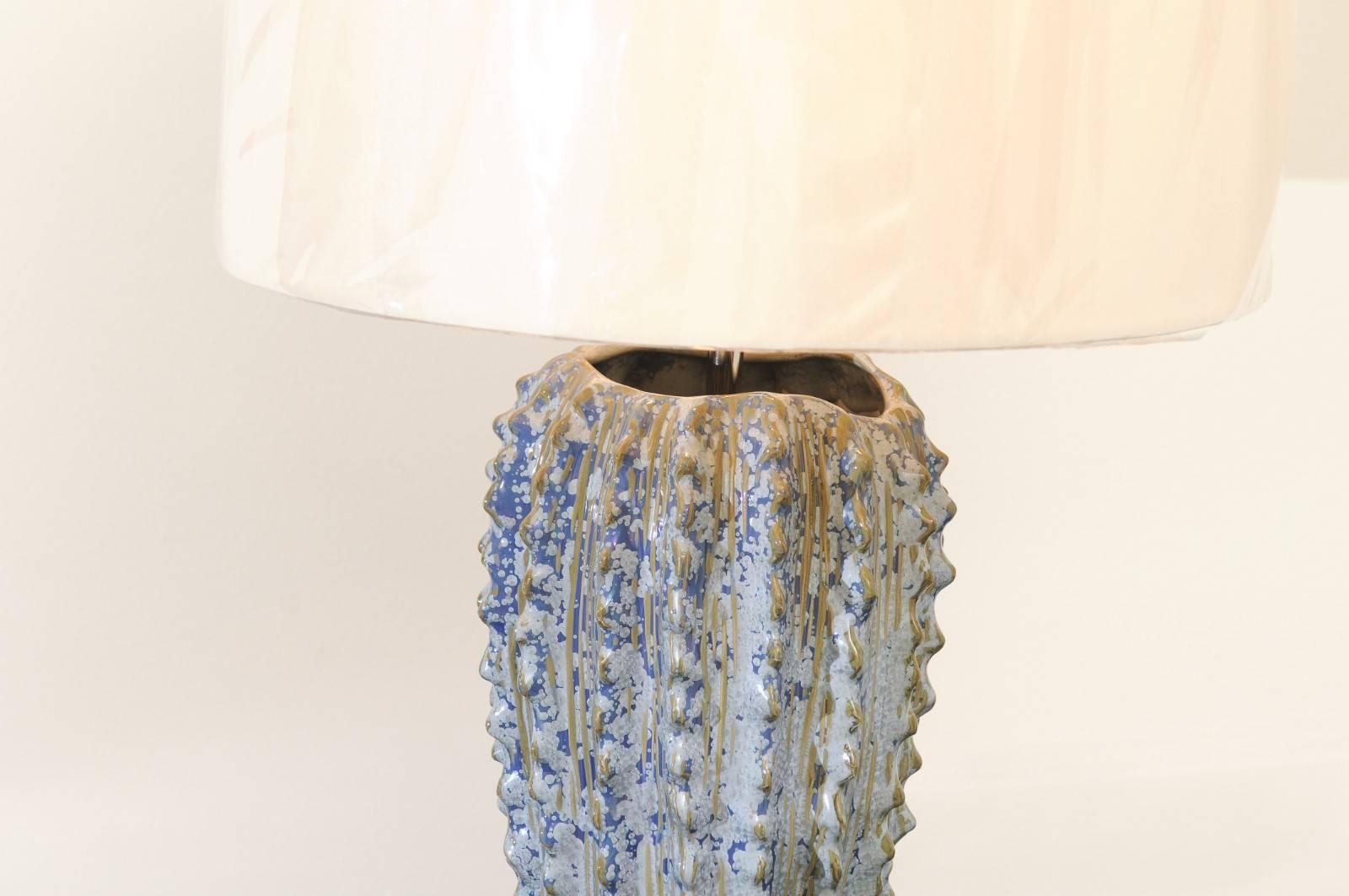 Mid-Century Modern Fabulous Pair of Textured Portuguese Ceramic Vessels as Custom Lamps