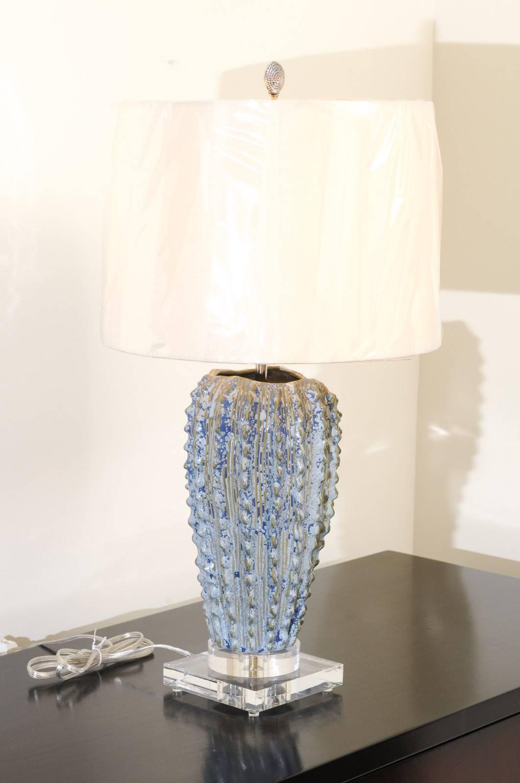 Late 20th Century Fabulous Pair of Textured Portuguese Ceramic Vessels as Custom Lamps