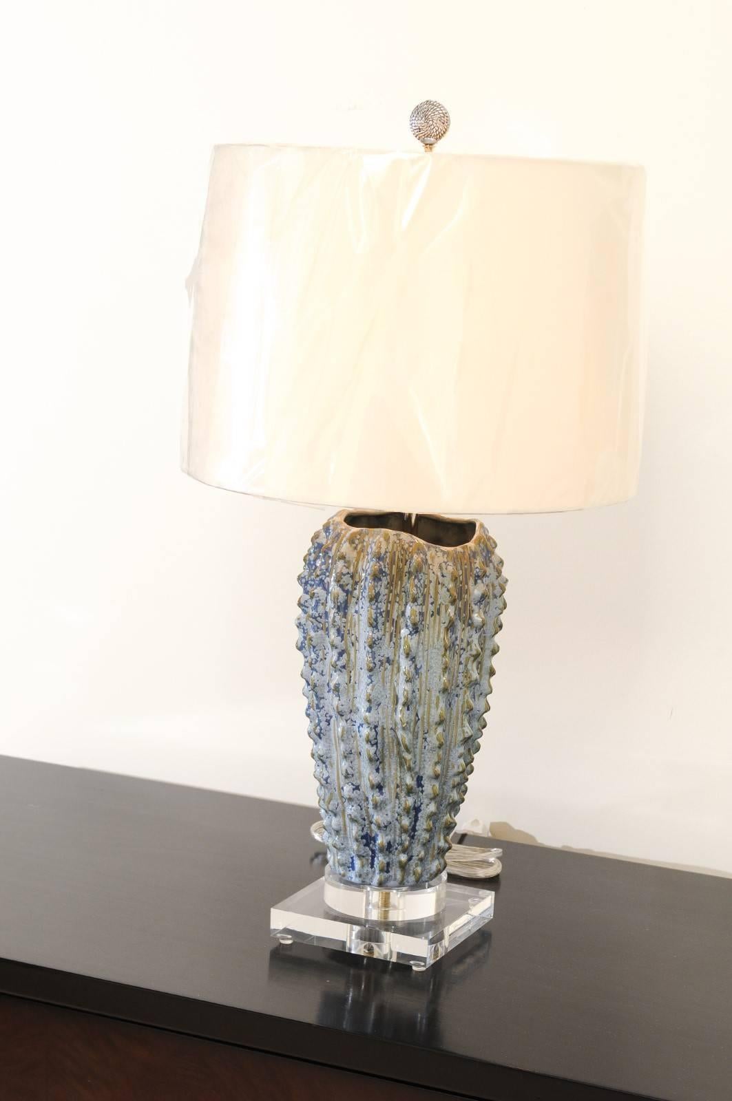 Fabulous Pair of Textured Portuguese Ceramic Vessels as Custom Lamps 2