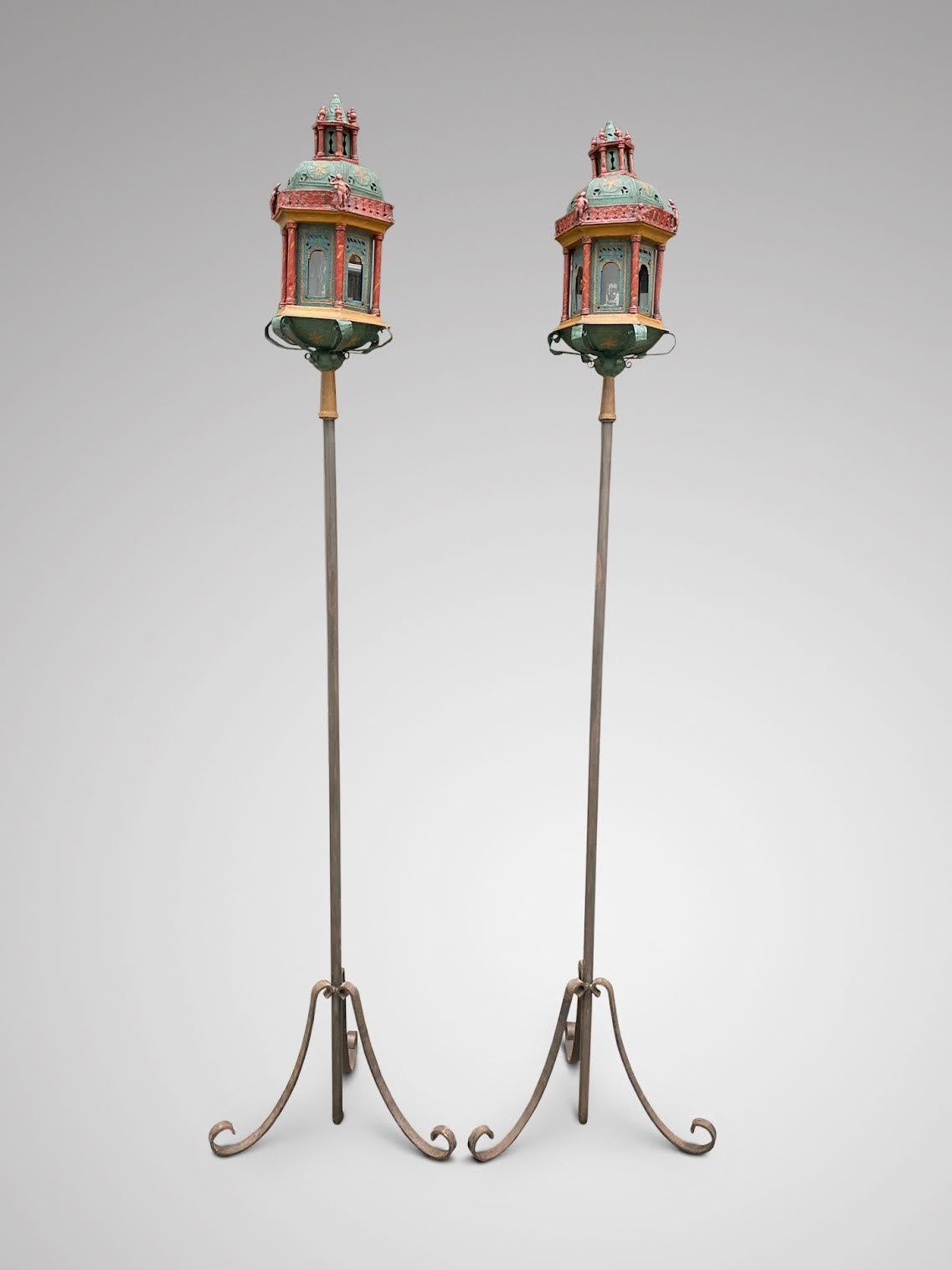 Rococo Revival Fabulous Pair of Venetian Gondola Lantern Torchères
