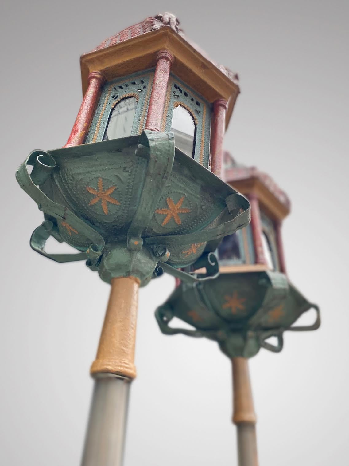 Hand-Carved Fabulous Pair of Venetian Gondola Lantern Torchères