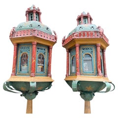 Antique Fabulous Pair of Venetian Gondola Lantern Torchères