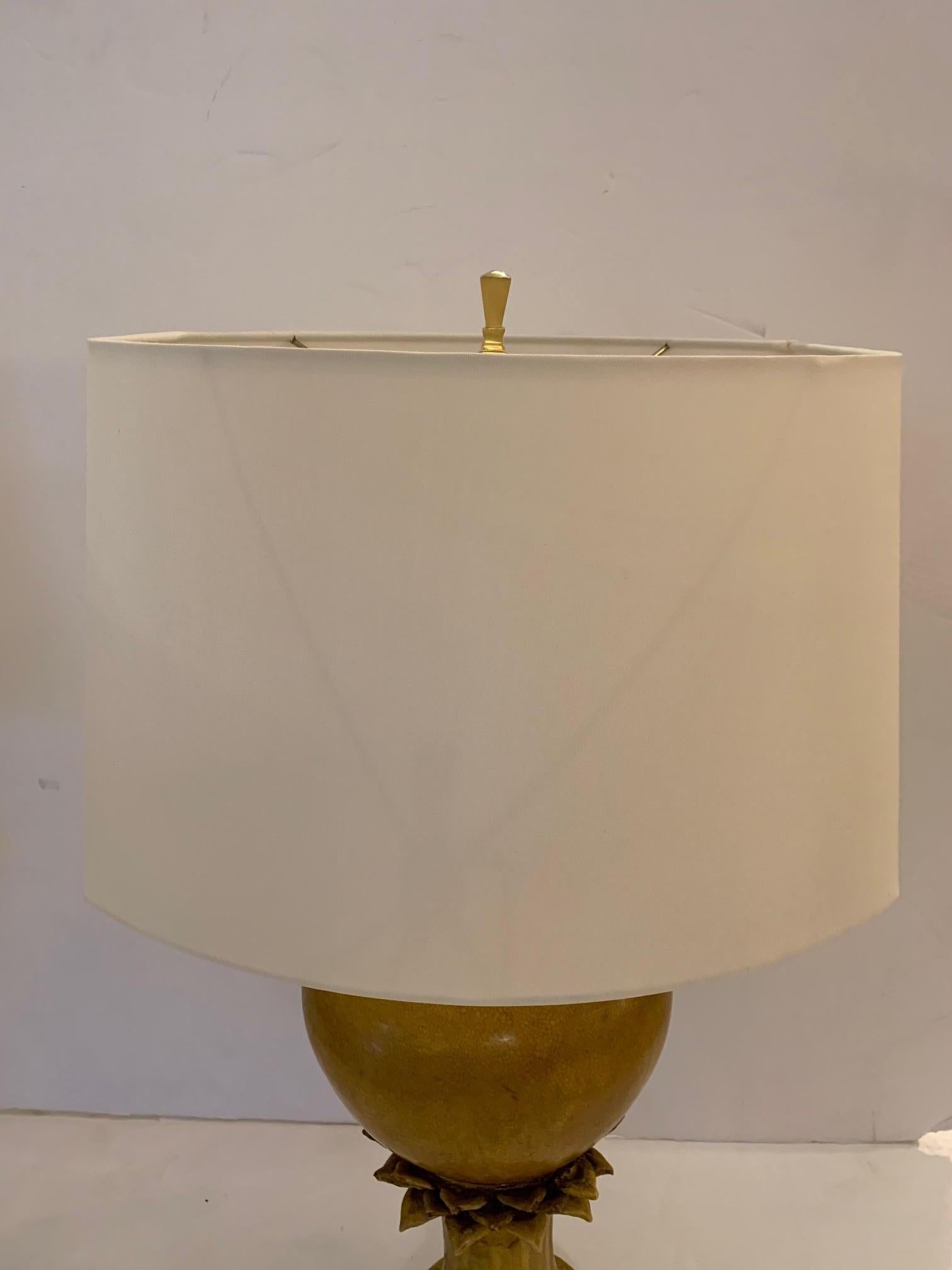 Fabulous Pair of Vintage Ochre Jar Shaped Ceramic Table Lamps For Sale 3
