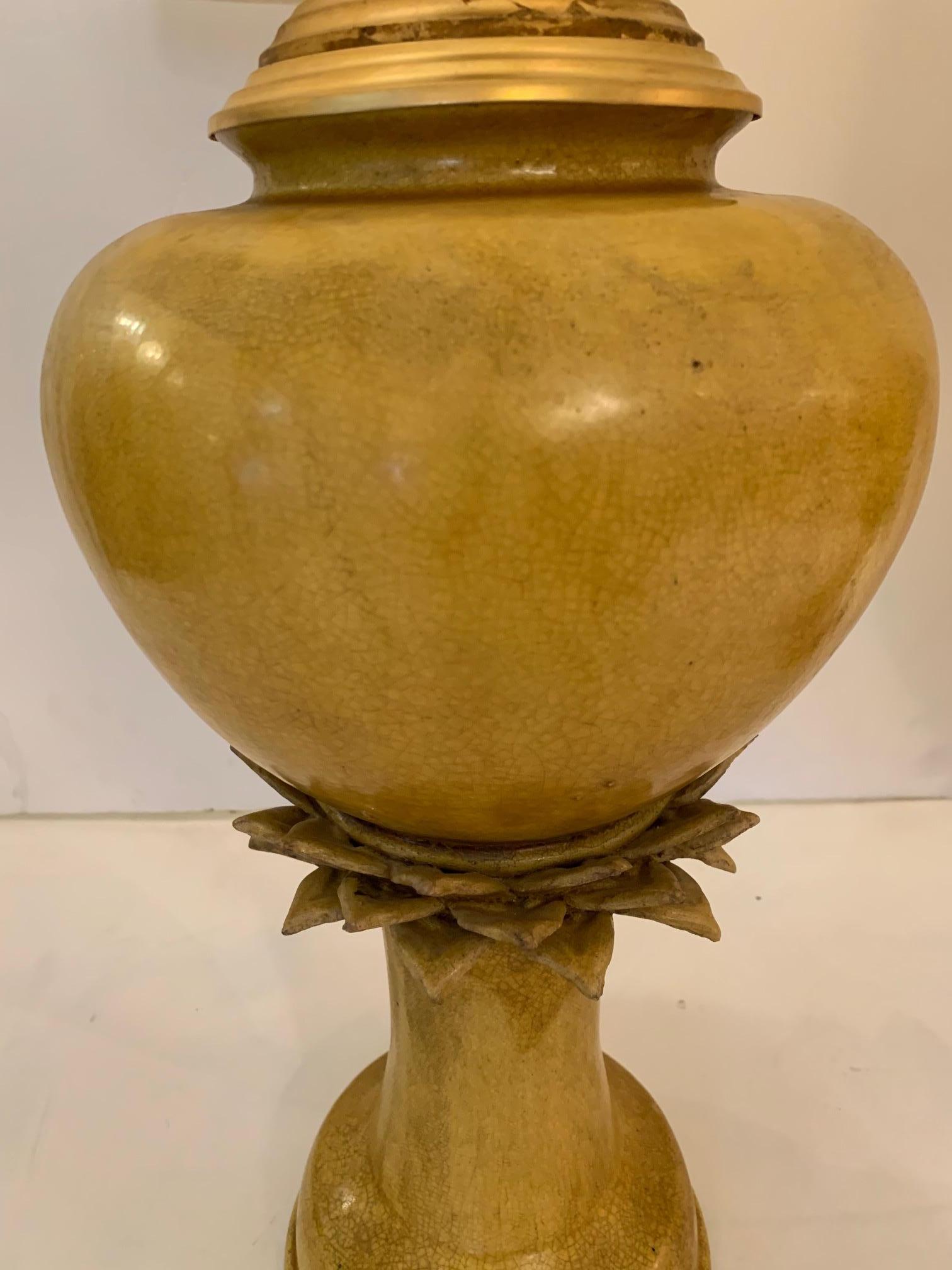 Fabulous Pair of Vintage Ochre Jar Shaped Ceramic Table Lamps 2