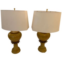 Fabulous Pair of Vintage Ochre Jar Shaped Ceramic Table Lamps