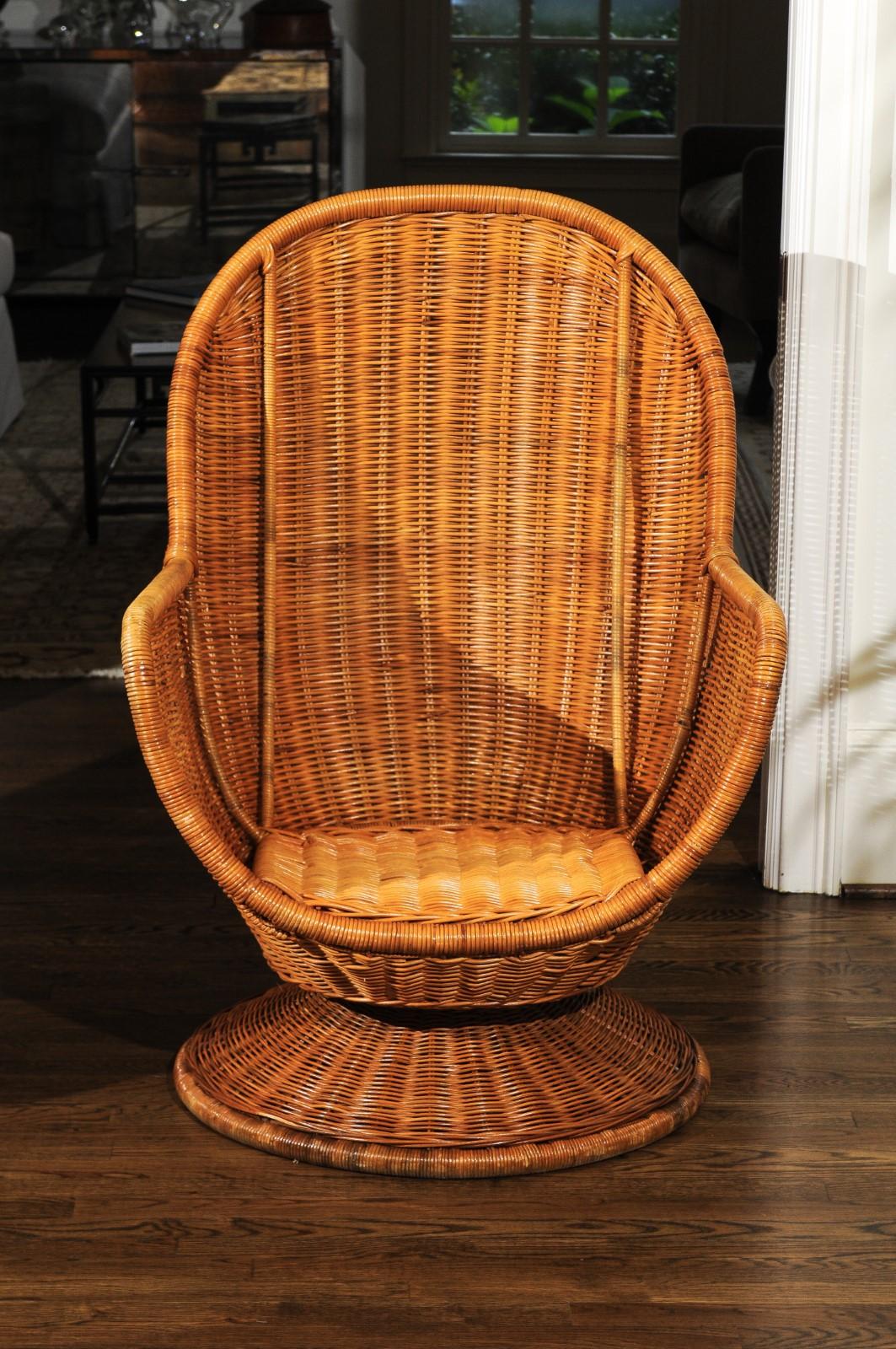 Unknown Fabulous Pair of Wicker Egg Swivel Club Chairs, circa 1975