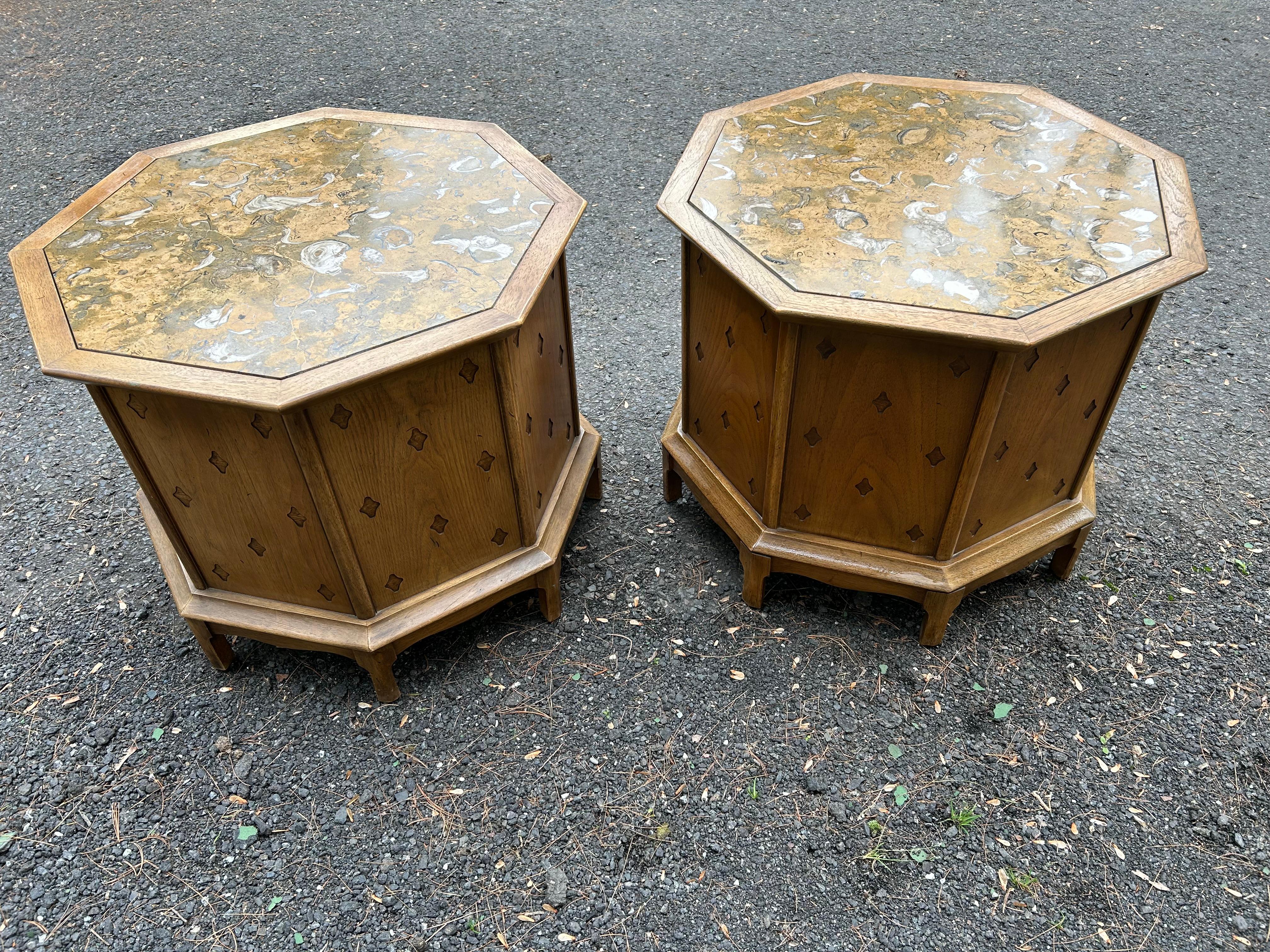 Fabulous Pair Tomlinson Sophisticate style Octagon Drum End Table Mid-century For Sale 3