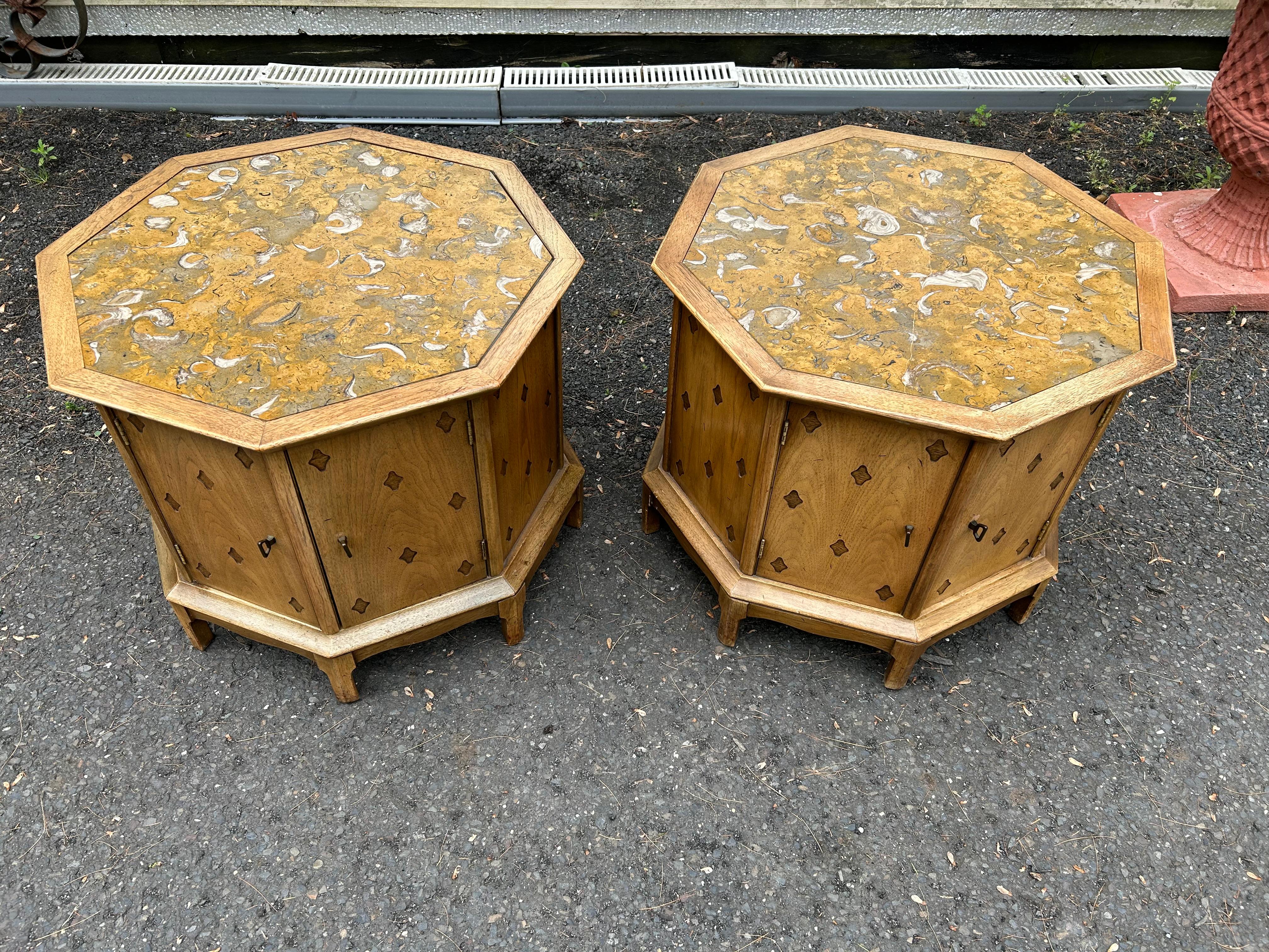 Fabulous Pair Tomlinson Sophisticate style Octagon Drum End Table Mid-century For Sale 10