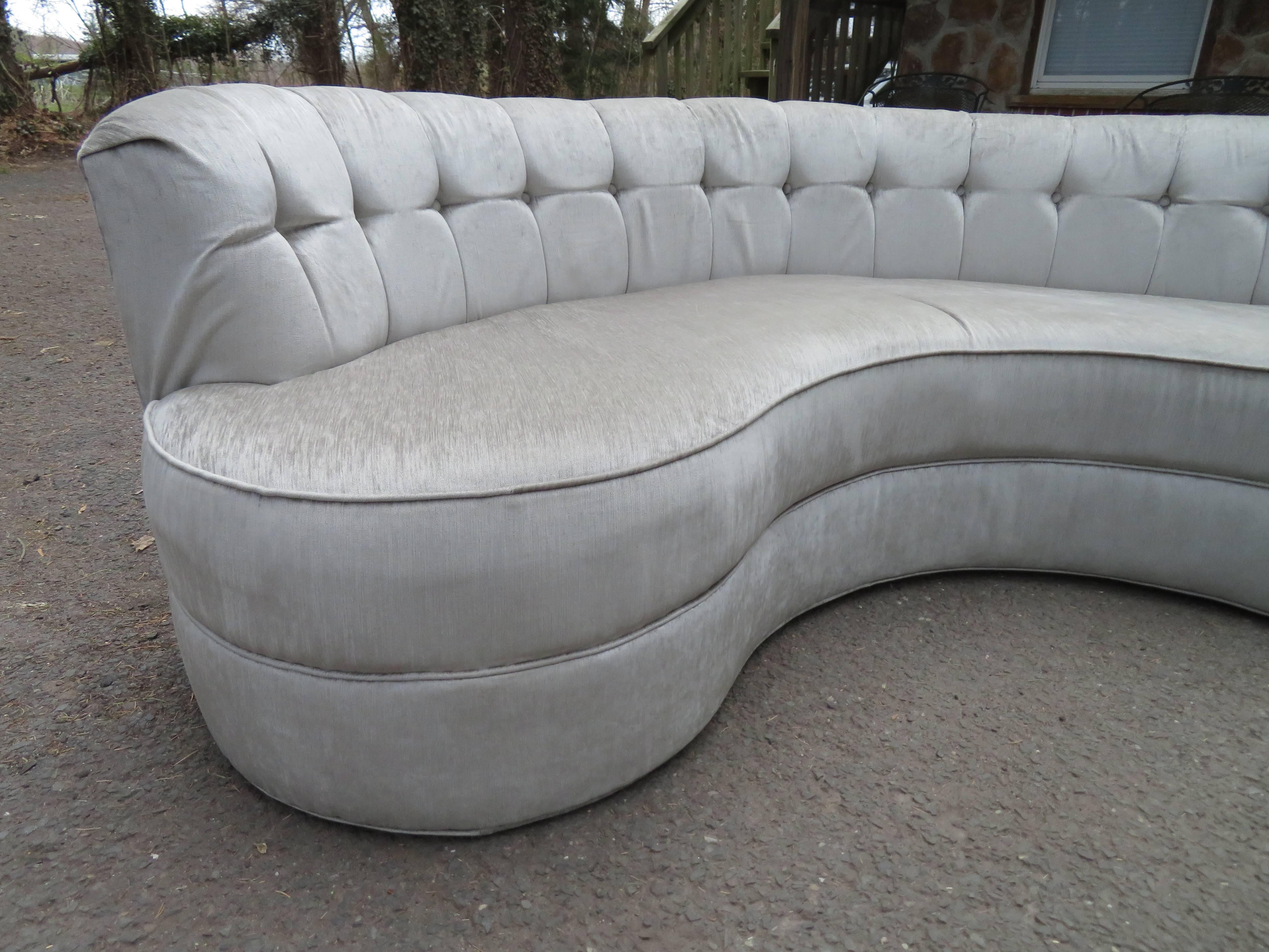 American Fabulous Pair Tufted Curved Kidney Sofas Mid-Century Modern