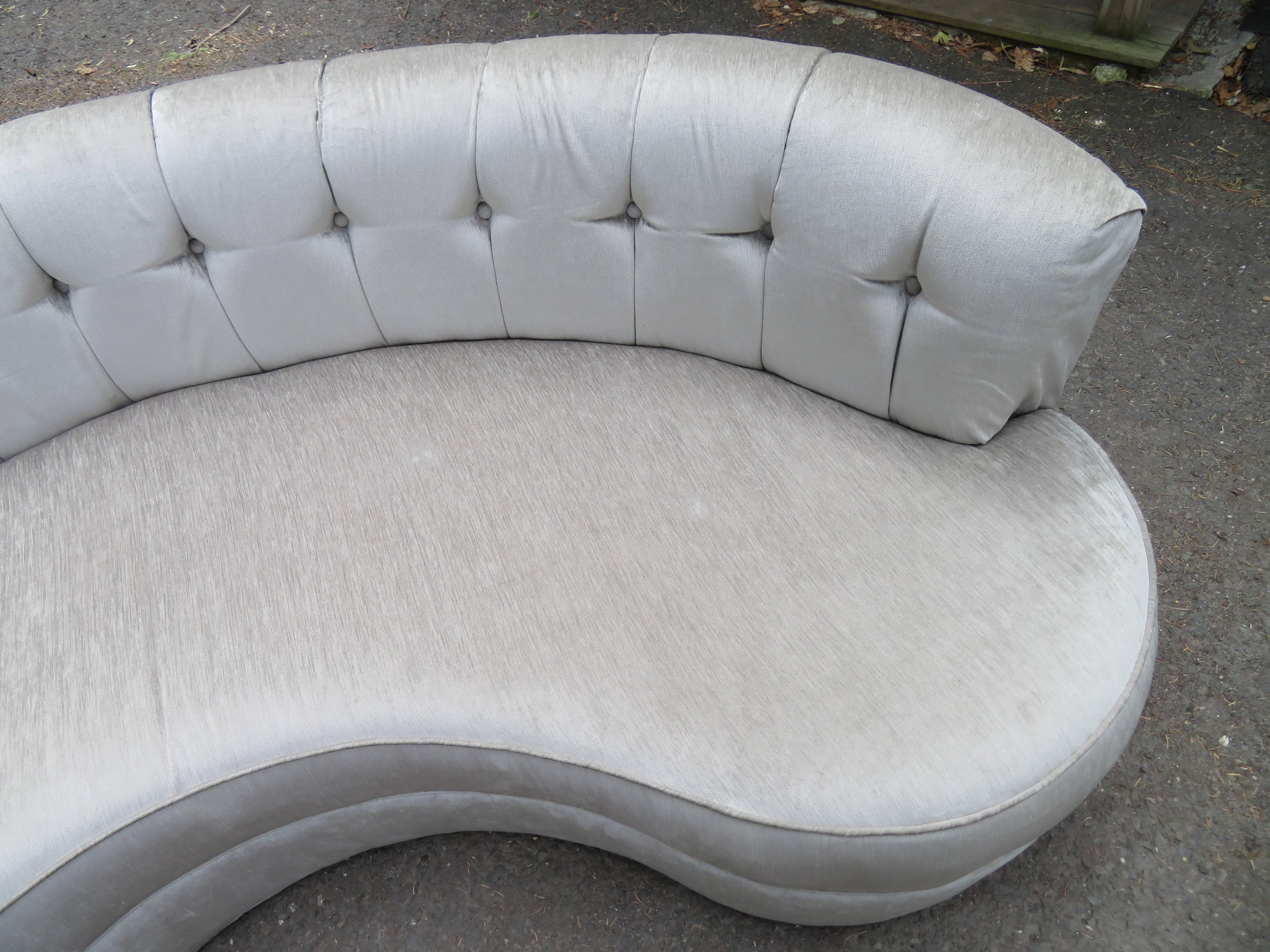 Mid-20th Century Fabulous Pair Tufted Curved Kidney Sofas Mid-Century Modern