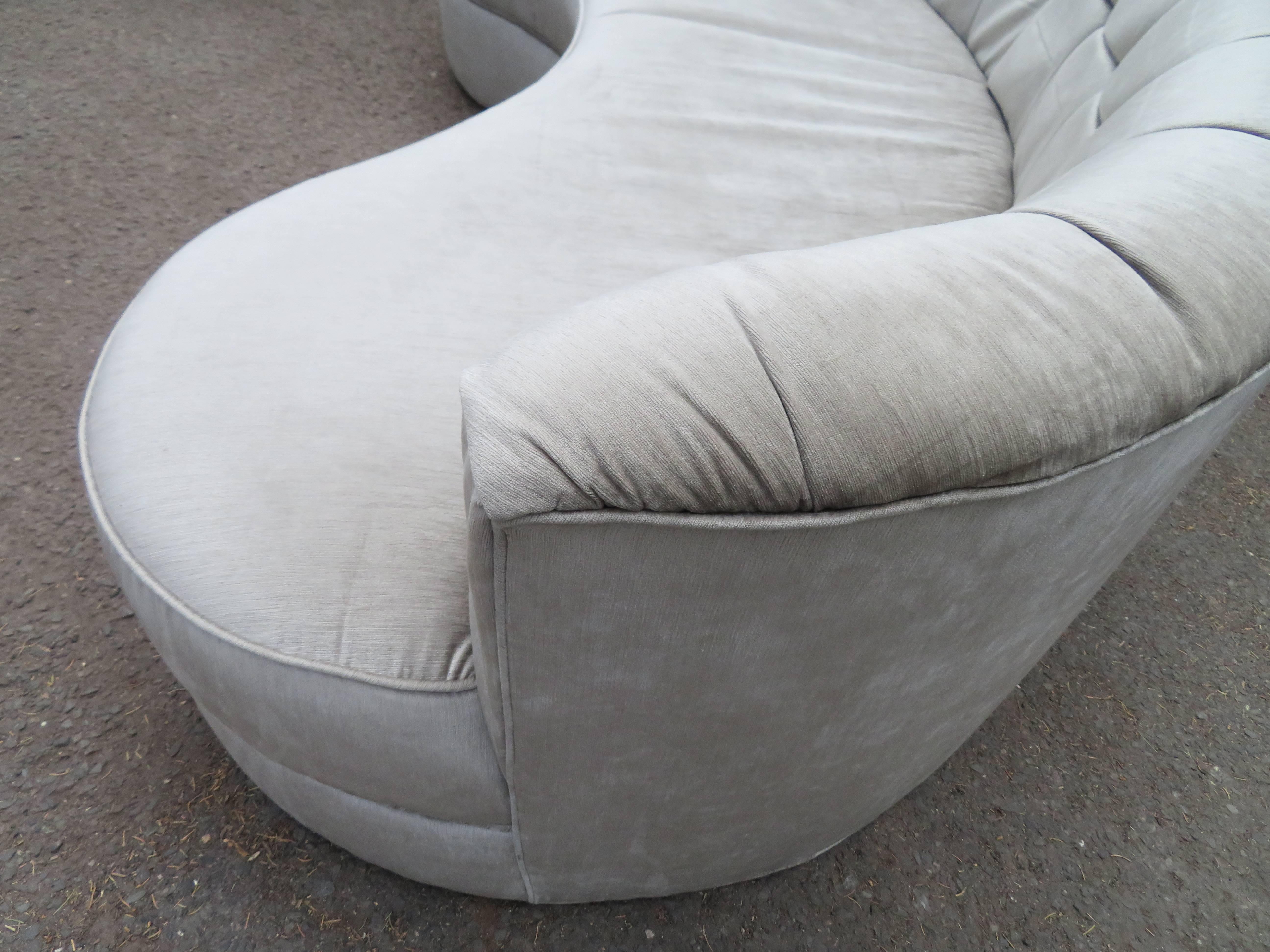 Fabulous Pair Tufted Curved Kidney Sofas Mid-Century Modern 2
