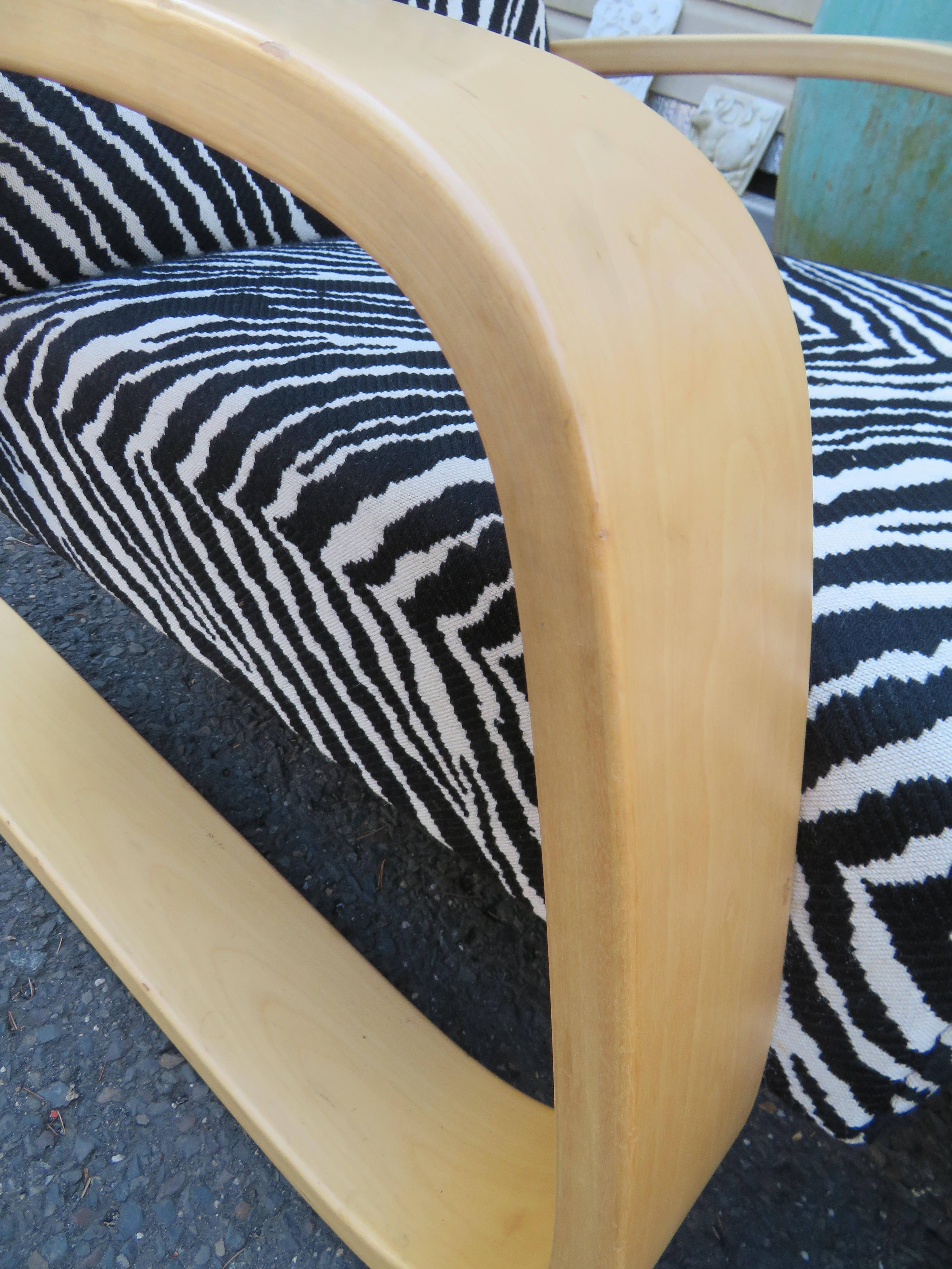 Upholstery Fabulous Pair Zebra Print Alvar Aalto 400 Tank Chair by Artek Mid-Century For Sale