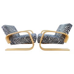 Fabulous Pair Zebra Print Alvar Aalto 400 Tank Chair by Artek Mid-Century