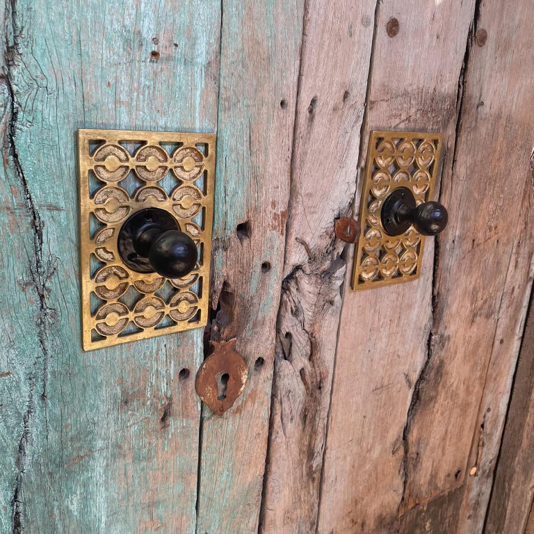 Fabulous Patinated Brass Bronze Door Knob Backplate Set Modern Op Art