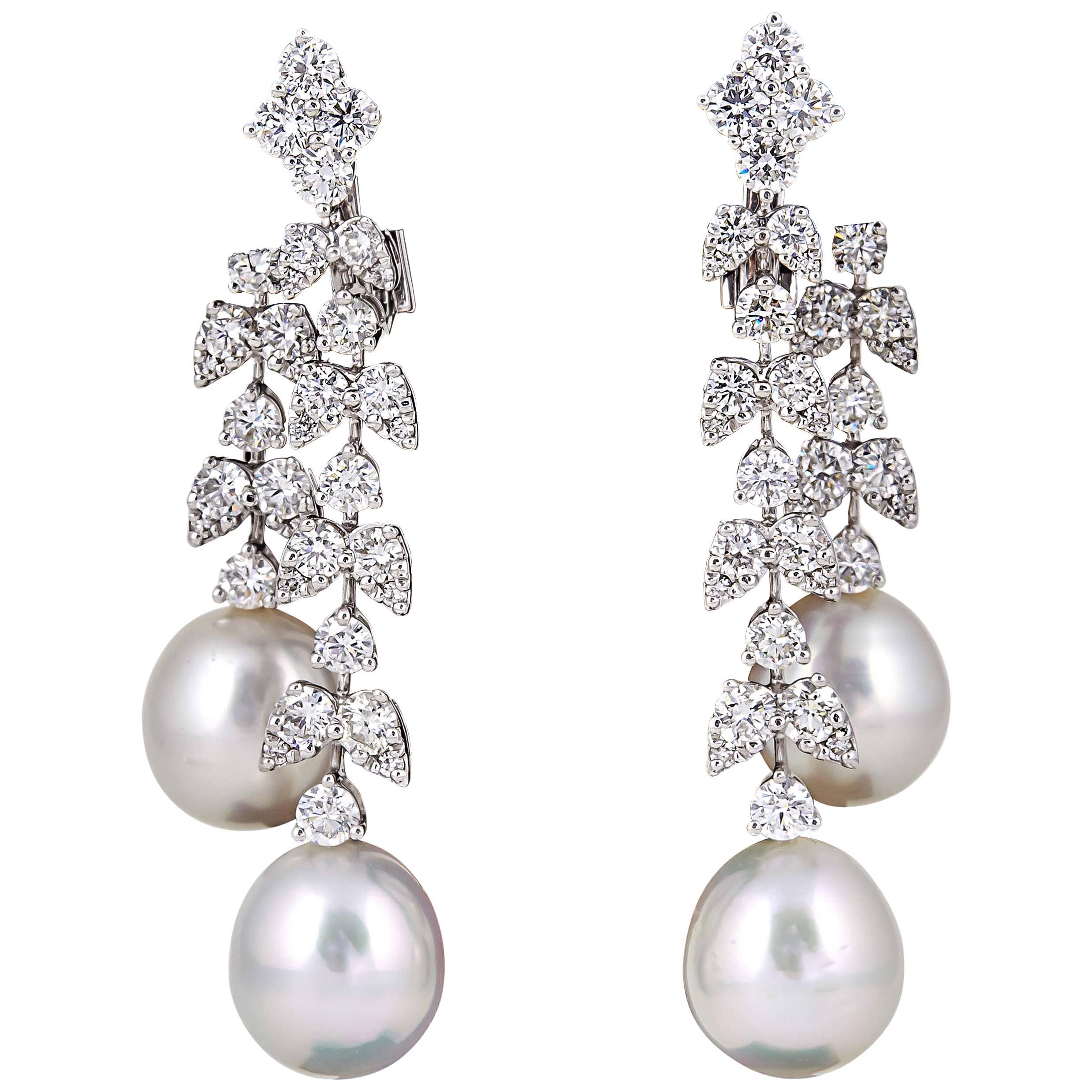 Fabulous Pearl Diamond Dangle Drop Earrings