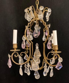 Fabulous Petite Four Light Amethyst Rock Crystal Bronze French Baguès Chandelier