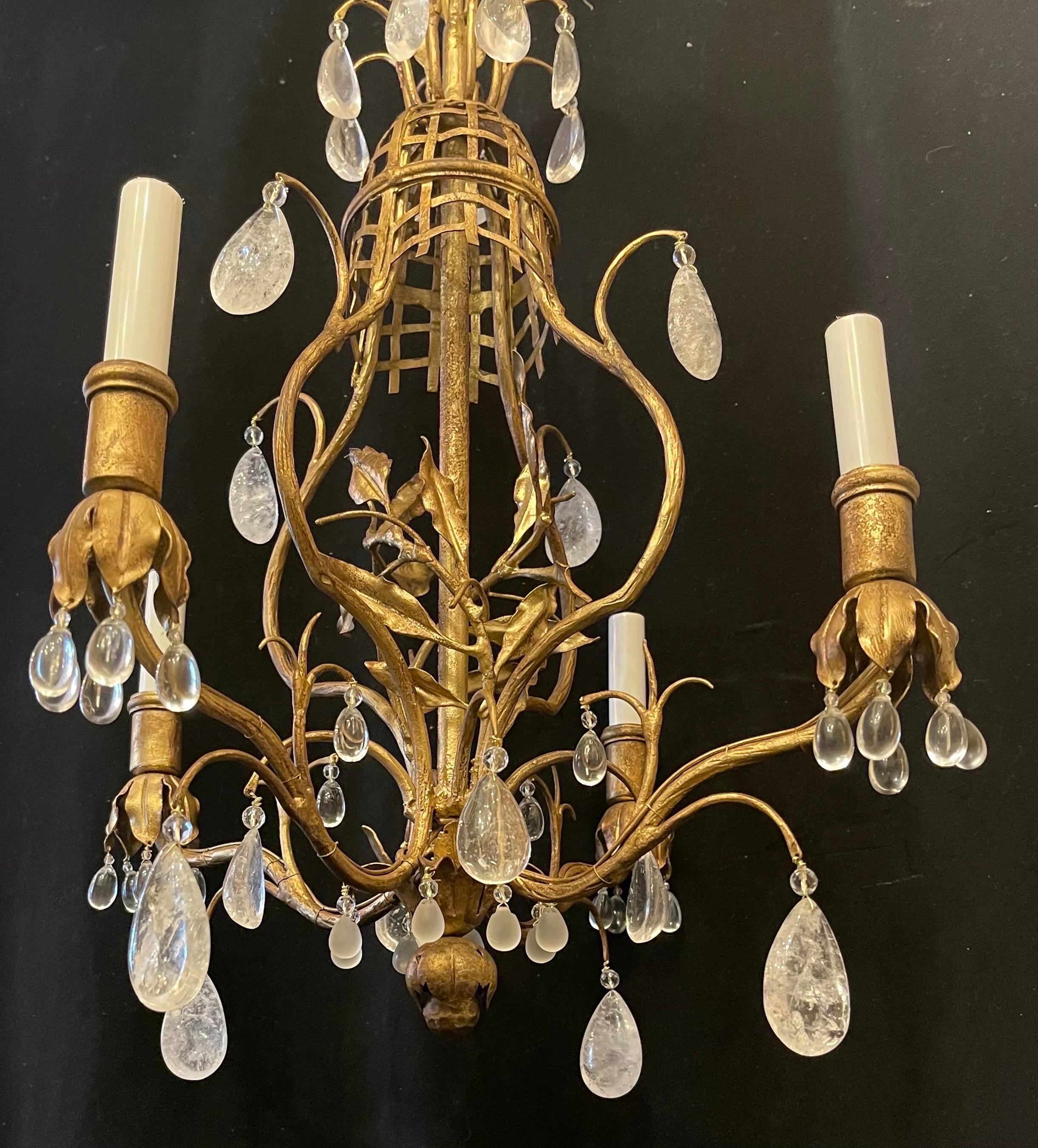 Fabulous Petite Four Light Maison Baguès Rock Crystal Gilt French Chandelier In Good Condition For Sale In Roslyn, NY