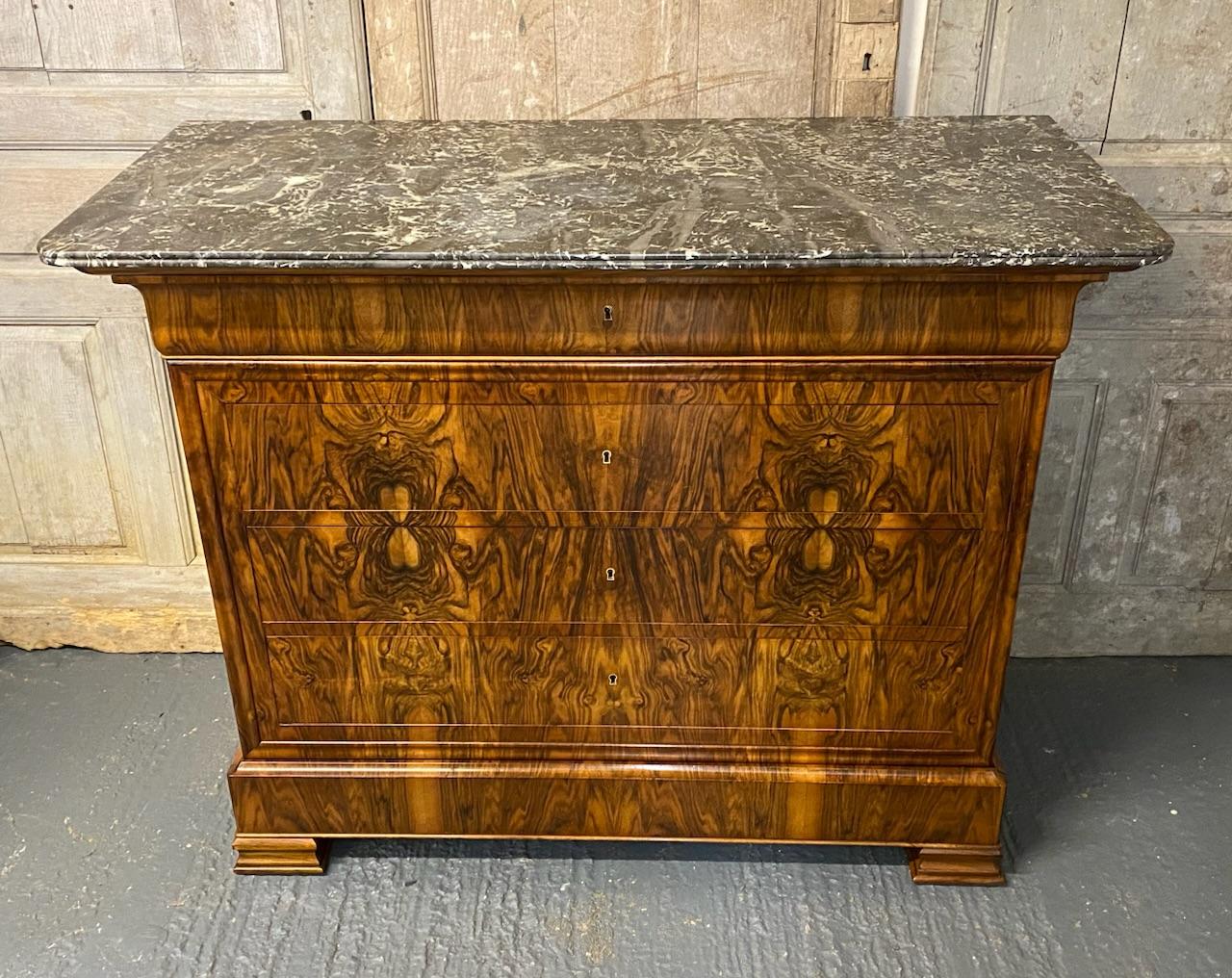 19th Century Fabulous Quality French Burr Walnut Commode Chest of Drawers
