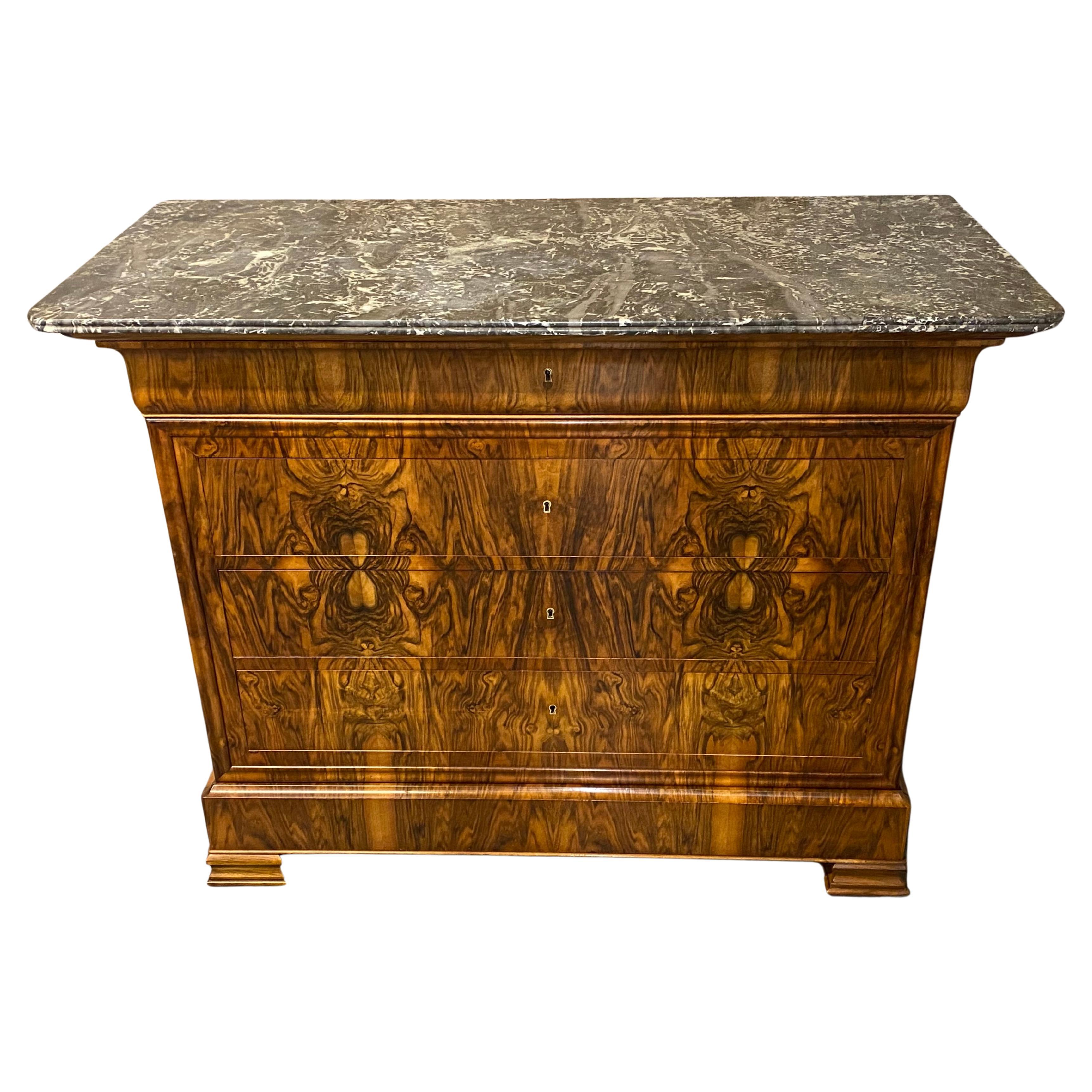 Fabulous Quality French Burr Walnut Commode Chest of Drawers