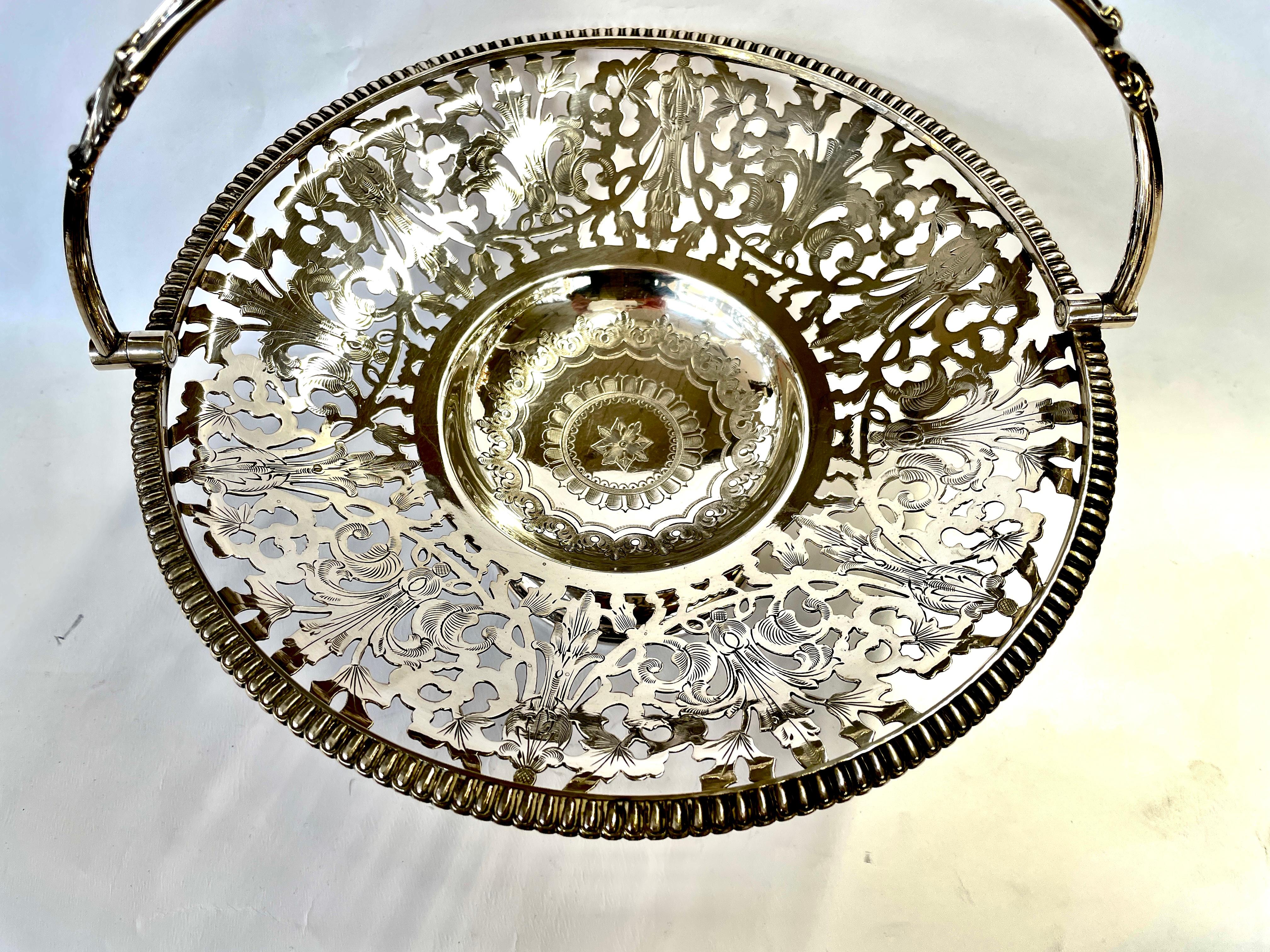 Georgian Fabulous Quality Hand Engraved and Hand Pierced Round Cake or Fruit Basket For Sale