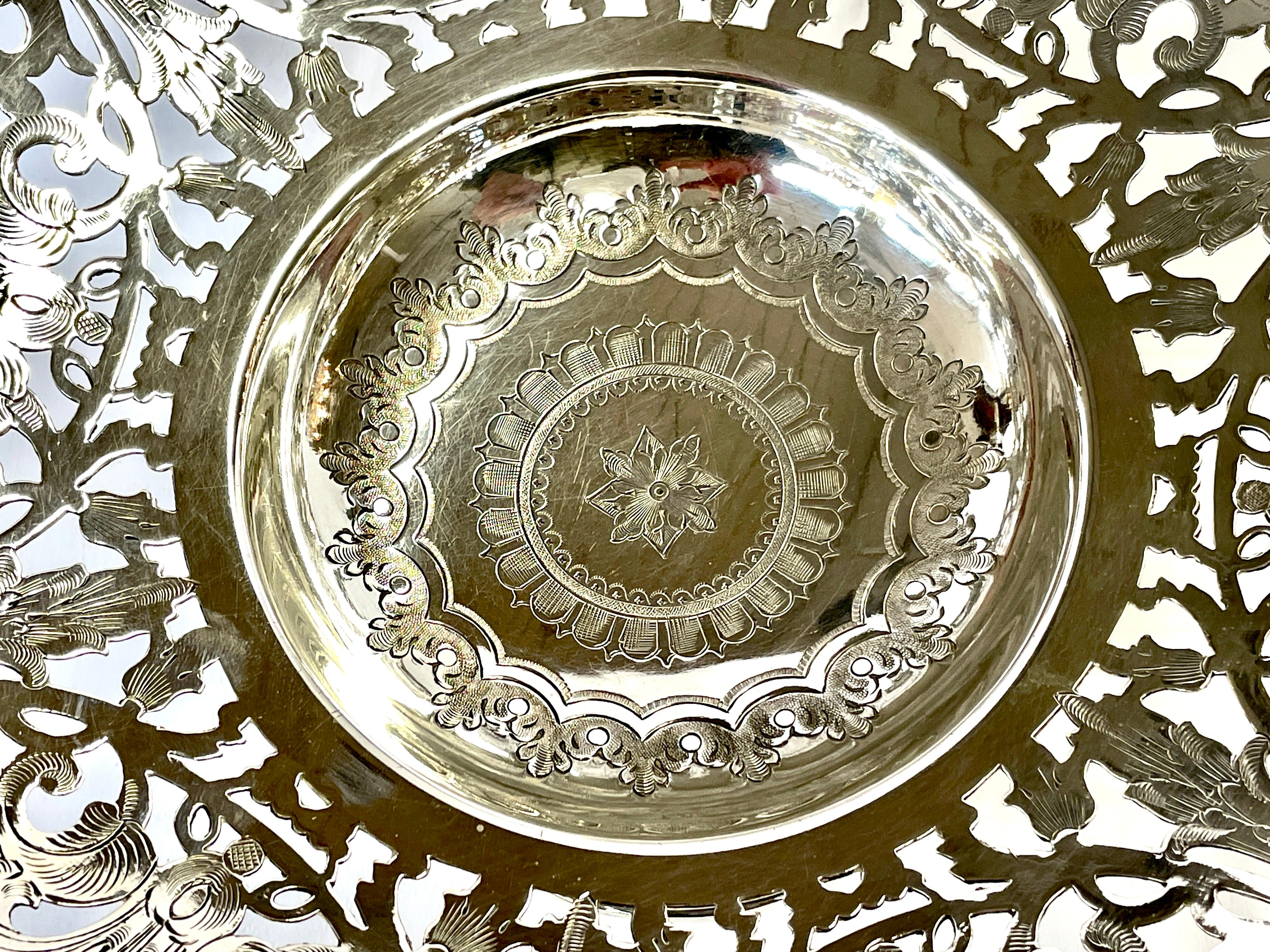 Hand-Crafted Fabulous Quality Hand Engraved and Hand Pierced Round Cake or Fruit Basket For Sale
