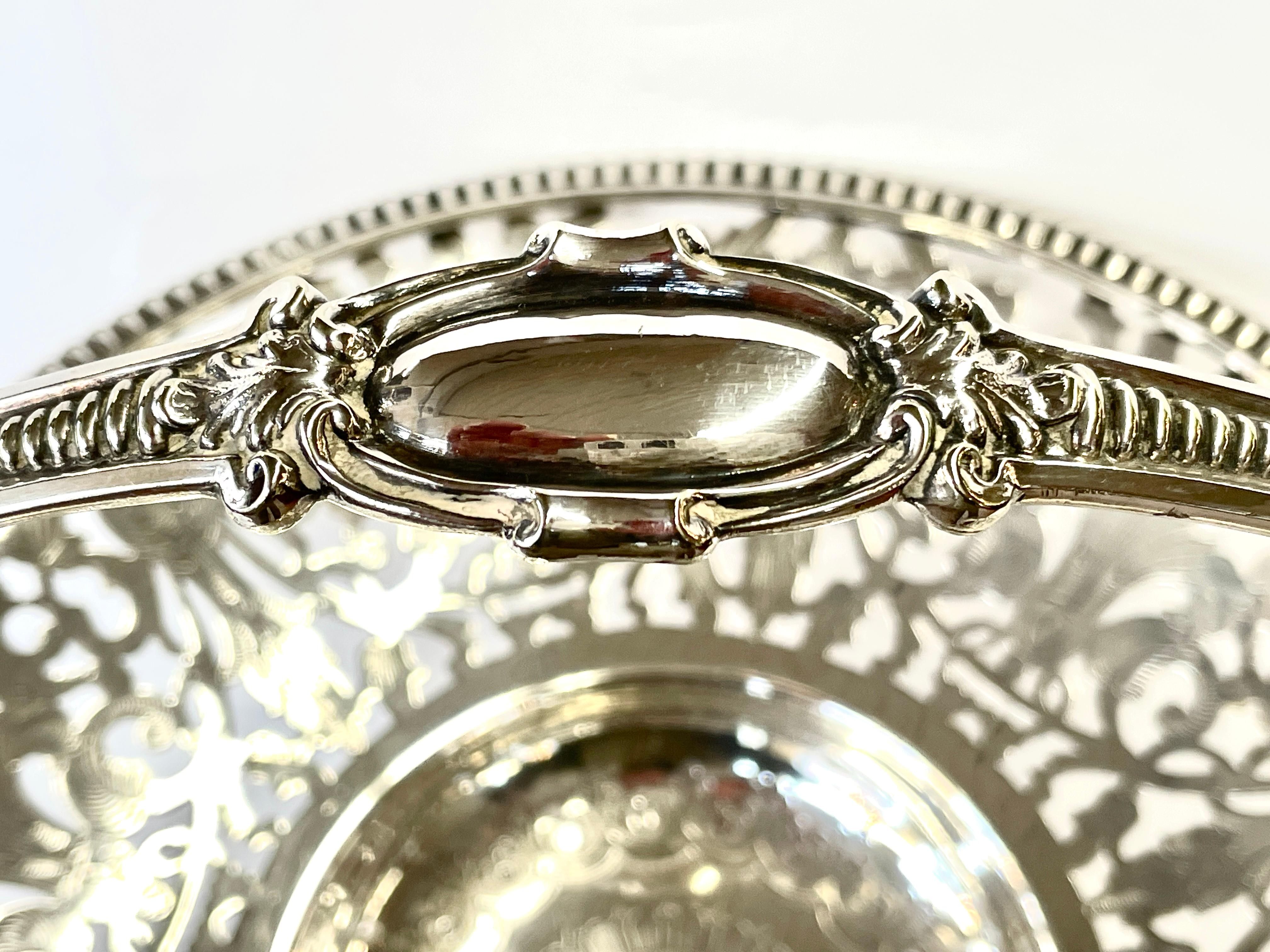 Fabulous Quality Hand Engraved and Hand Pierced Round Cake or Fruit Basket In Good Condition For Sale In Charleston, SC