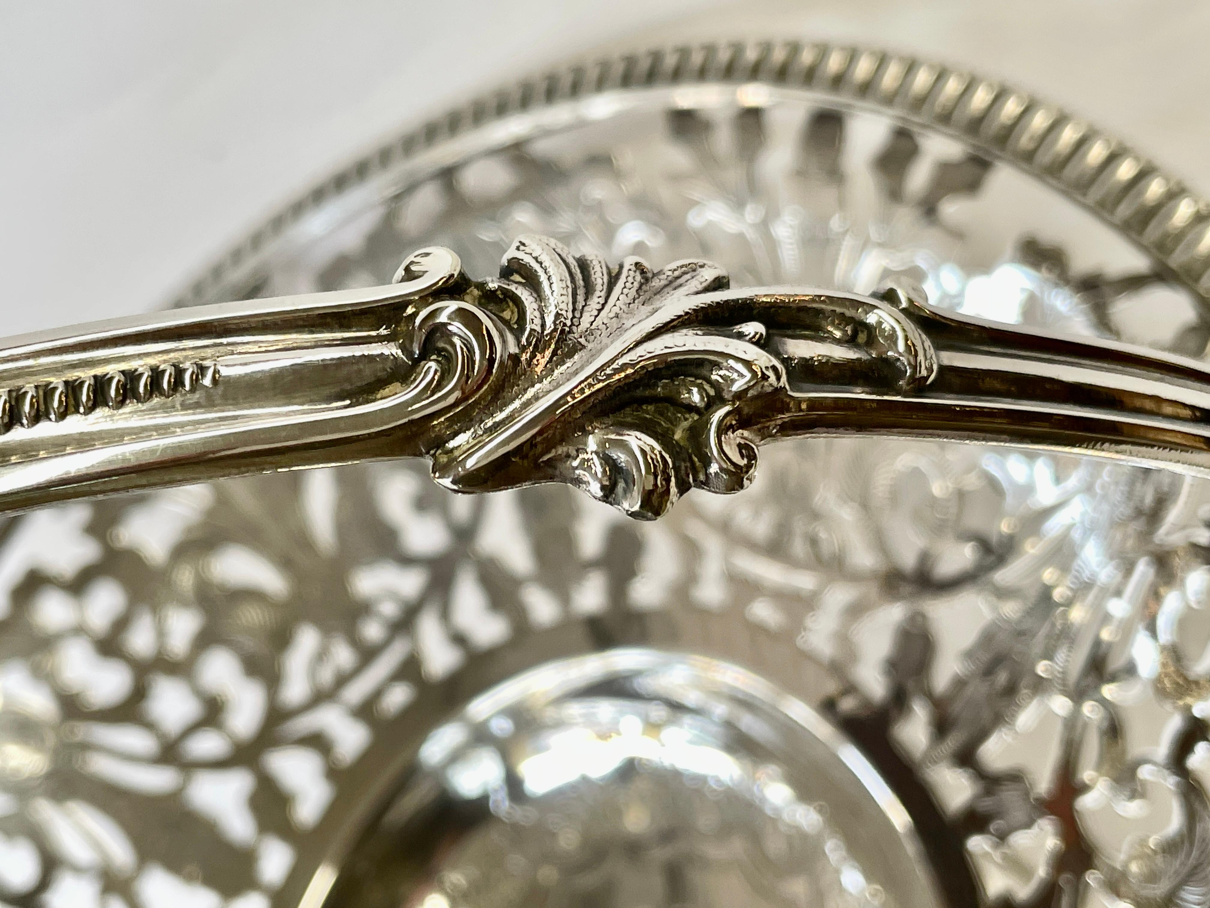 Silver Plate Fabulous Quality Hand Engraved and Hand Pierced Round Cake or Fruit Basket For Sale