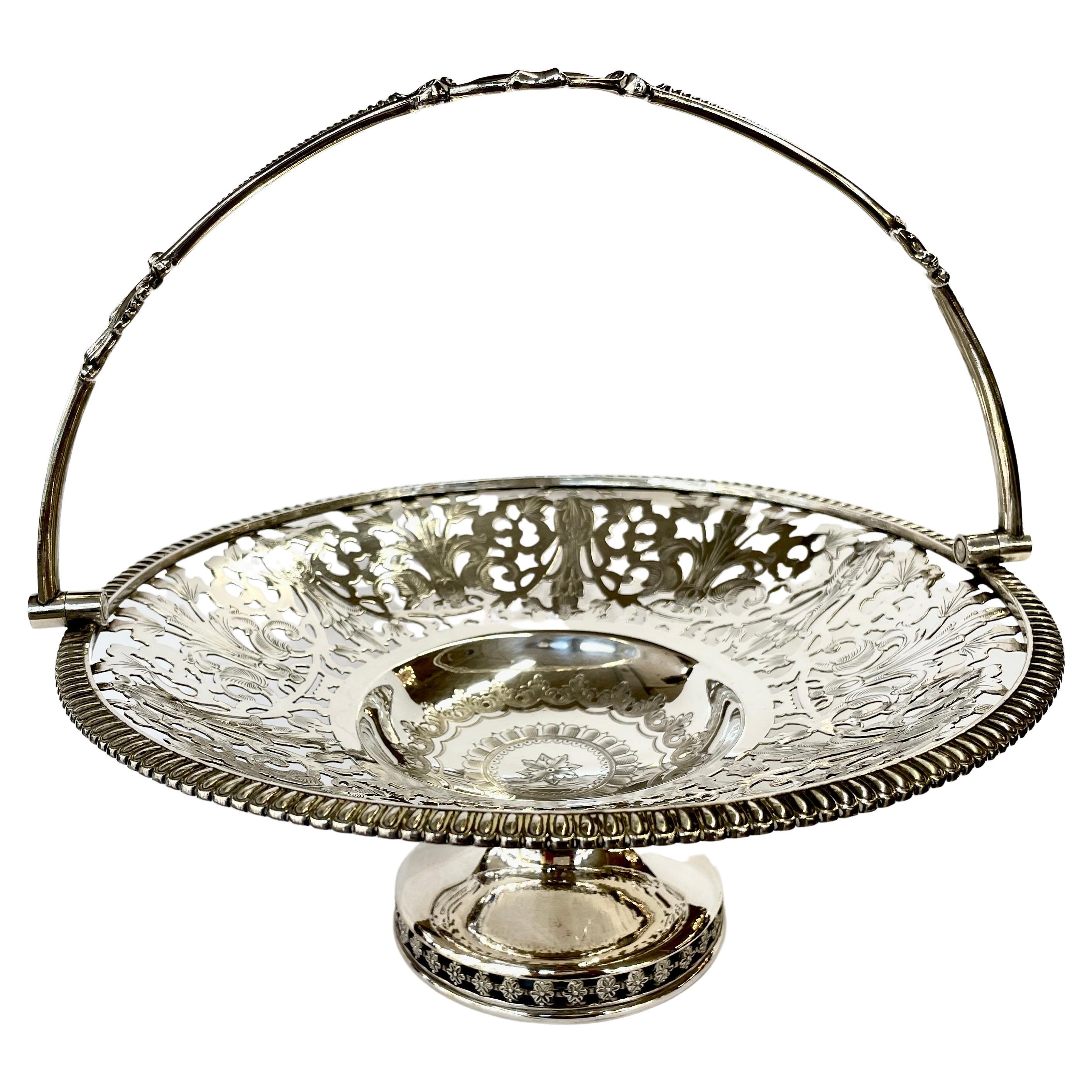 Fabulous Quality Hand Engraved and Hand Pierced Round Cake or Fruit Basket For Sale