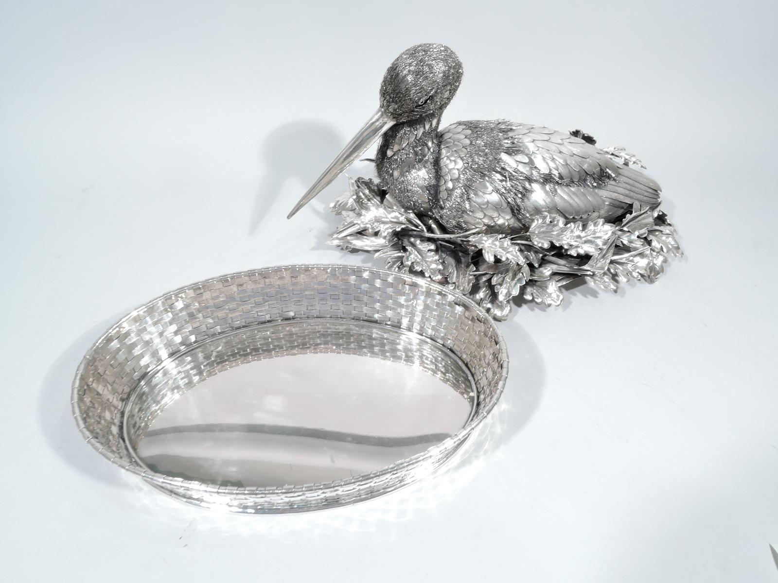 Italian Fabulous Quality Mario Buccellati Silver Nesting Bird Figure in Basket