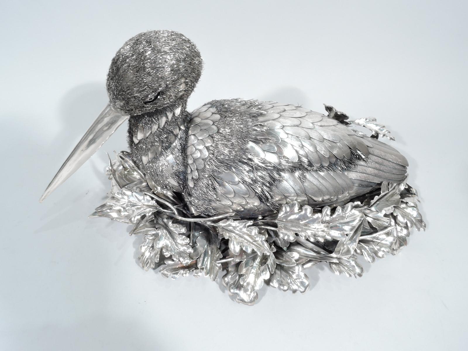 Fabulous Quality Mario Buccellati Silver Nesting Bird Figure in Basket In Excellent Condition In New York, NY