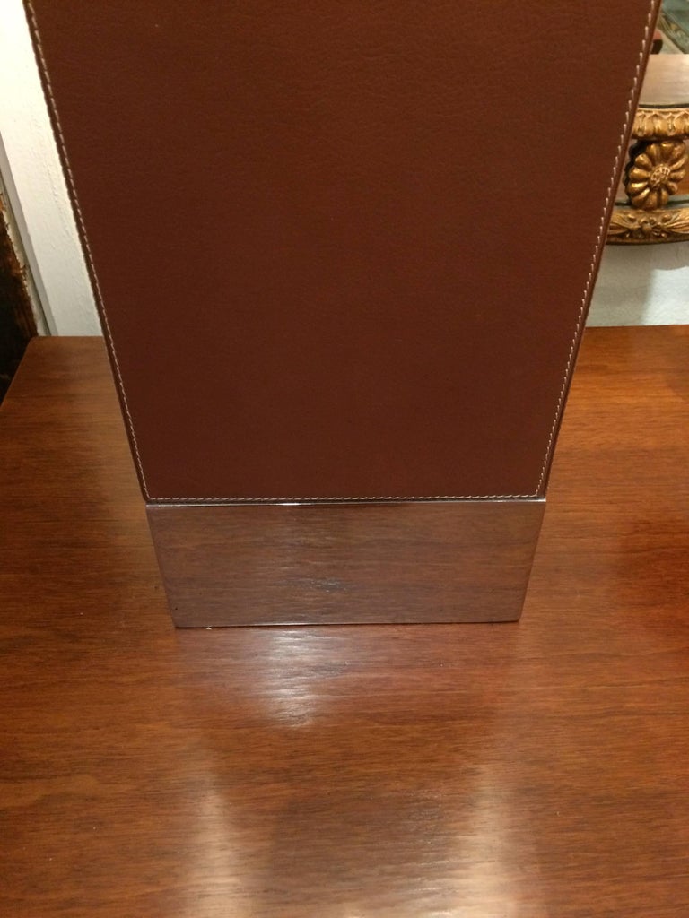 Fabulous Ralph Lauren Leather and Chrome Lamps with Custom Animal Fabric Shades For Sale at 1stdibs