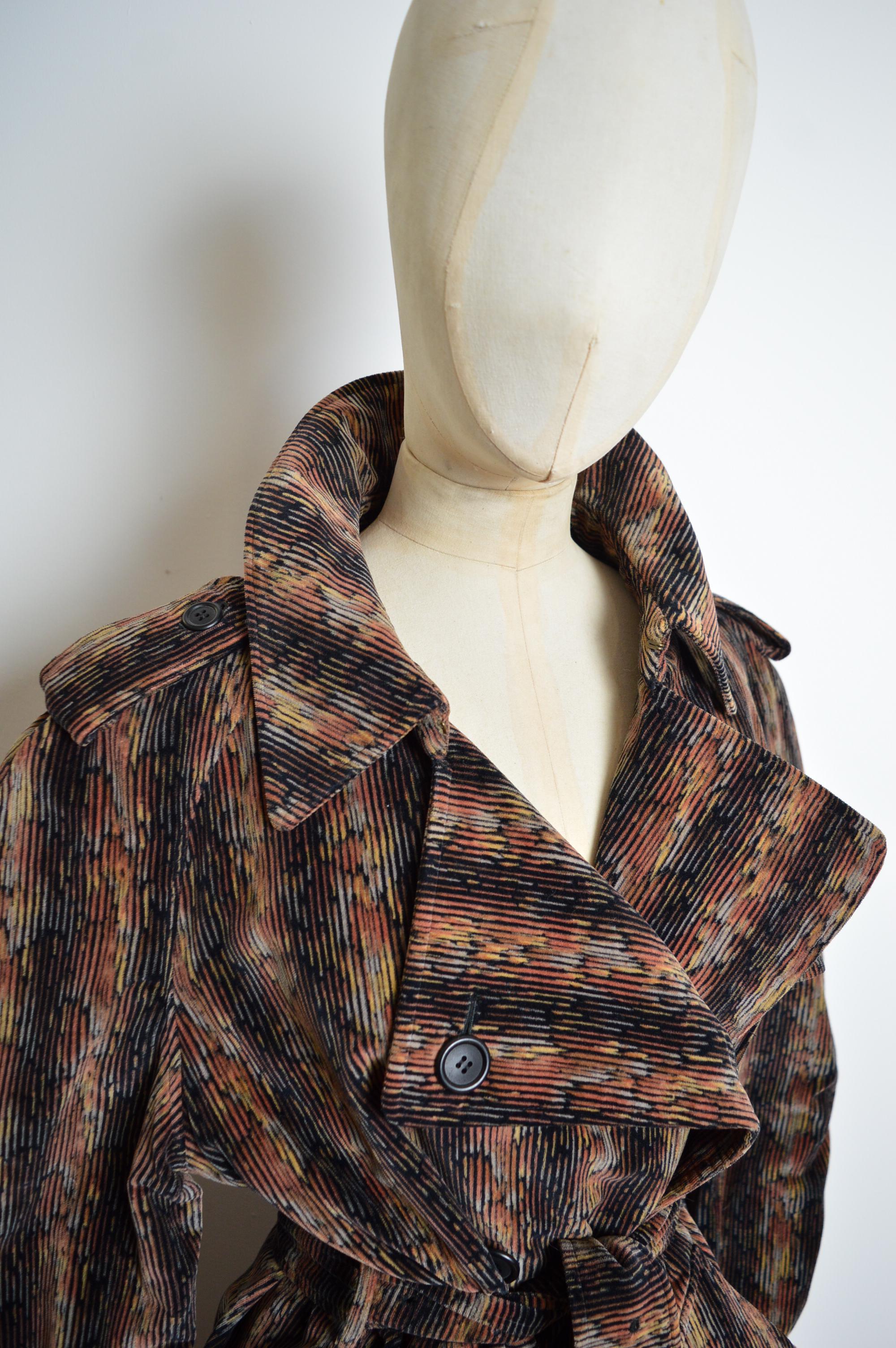 Women's or Men's Fabulous Rare 1970s Burberry Chenille Velvet patterned Trench Coat For Sale