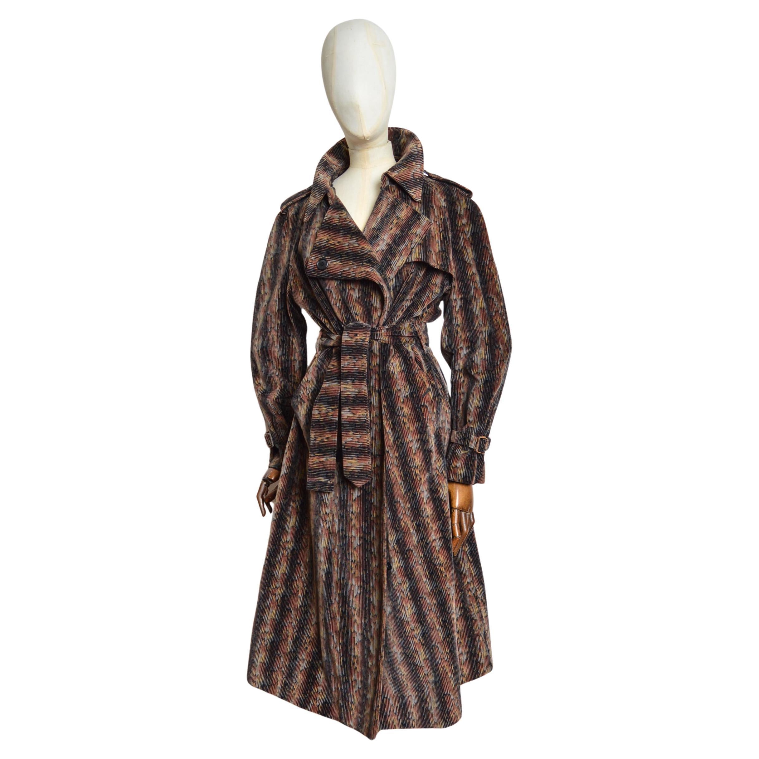 Fabulous Rare 1970s Burberry Chenille Velvet patterned Trench Coat For Sale