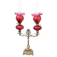Fabulous Rare Antique Double Peg Oil Lamp