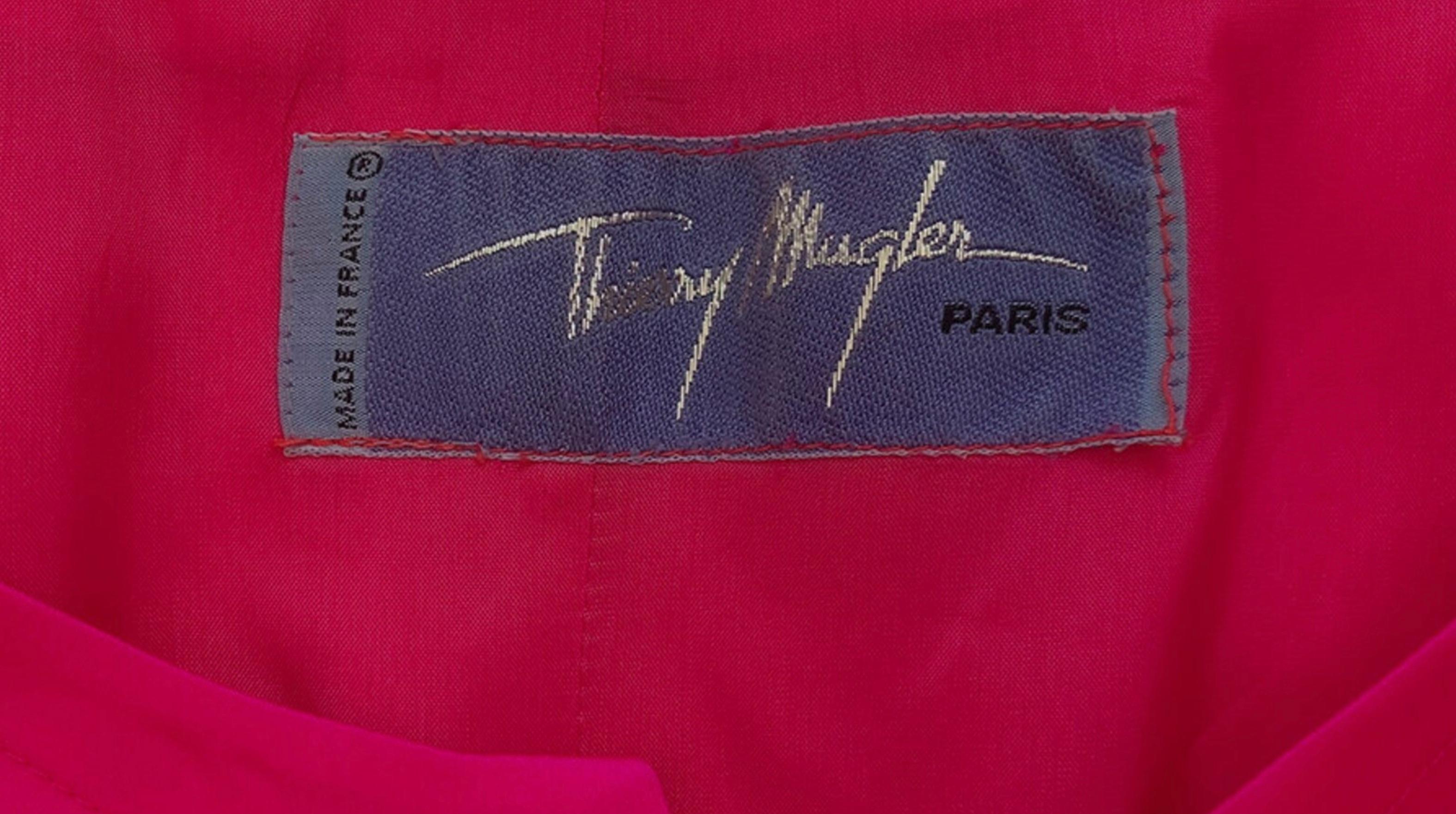 Fabuleuse et rare veste Thierry Mugler rose chaud en pure soie argentée bouton Eleme en vente 3