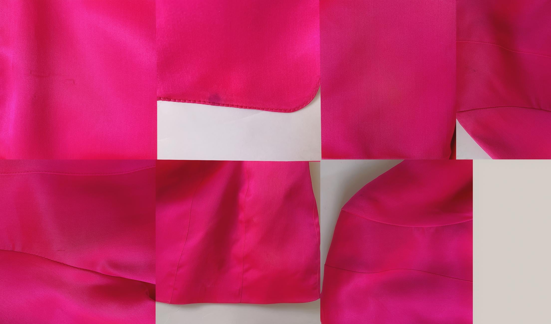 Fabuleuse et rare veste Thierry Mugler rose chaud en pure soie argentée bouton Eleme en vente 4