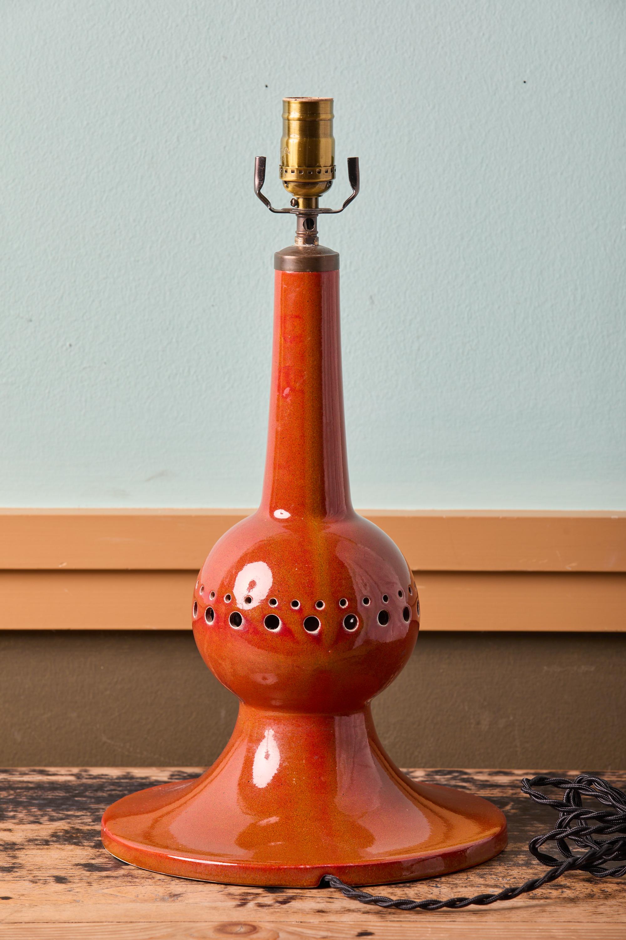 Modern Fabulous, Rare Orange MCM Table Lamp with Perfect Shape of Enameled Metal. For Sale