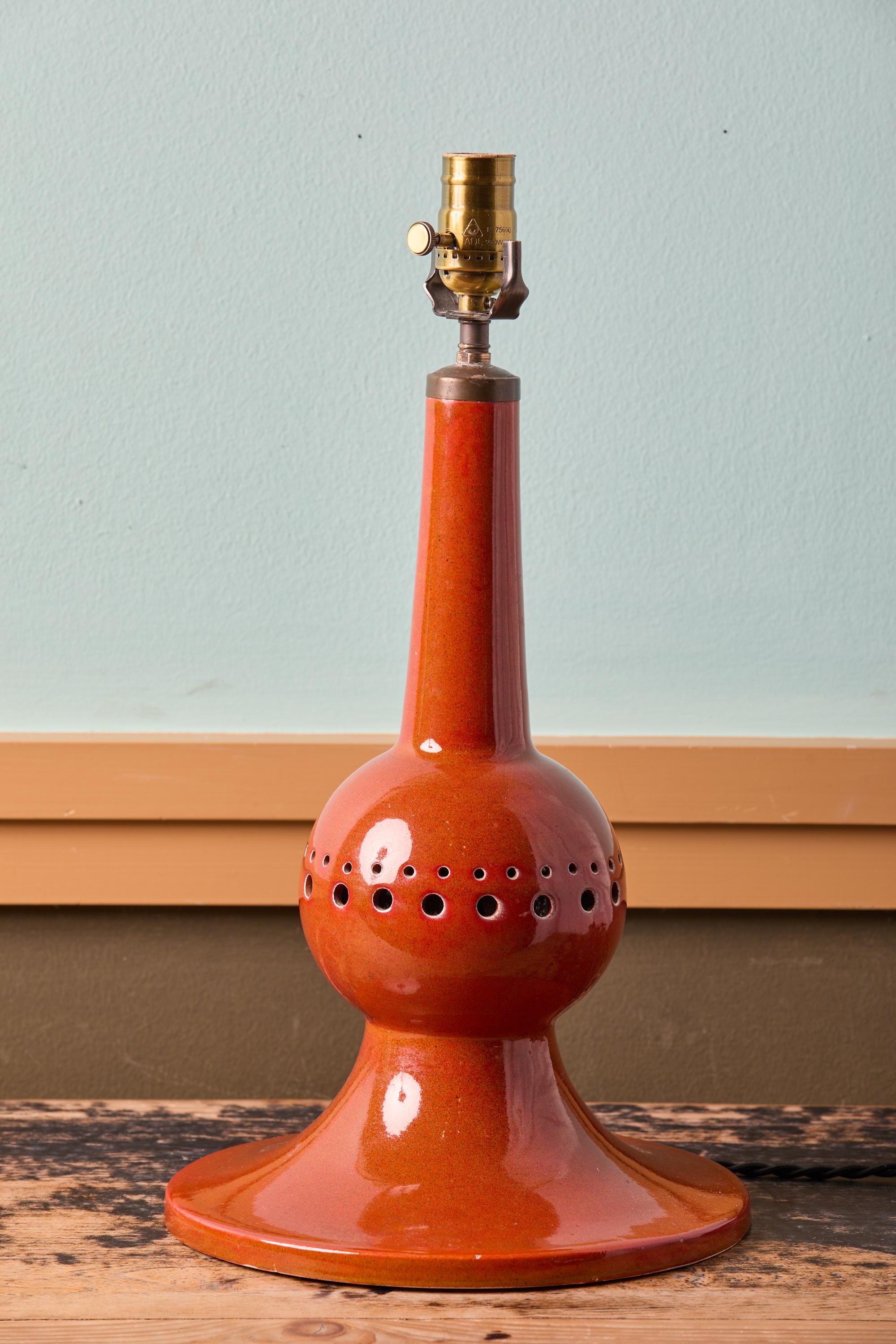 French Fabulous, Rare Orange MCM Table Lamp with Perfect Shape of Enameled Metal. For Sale